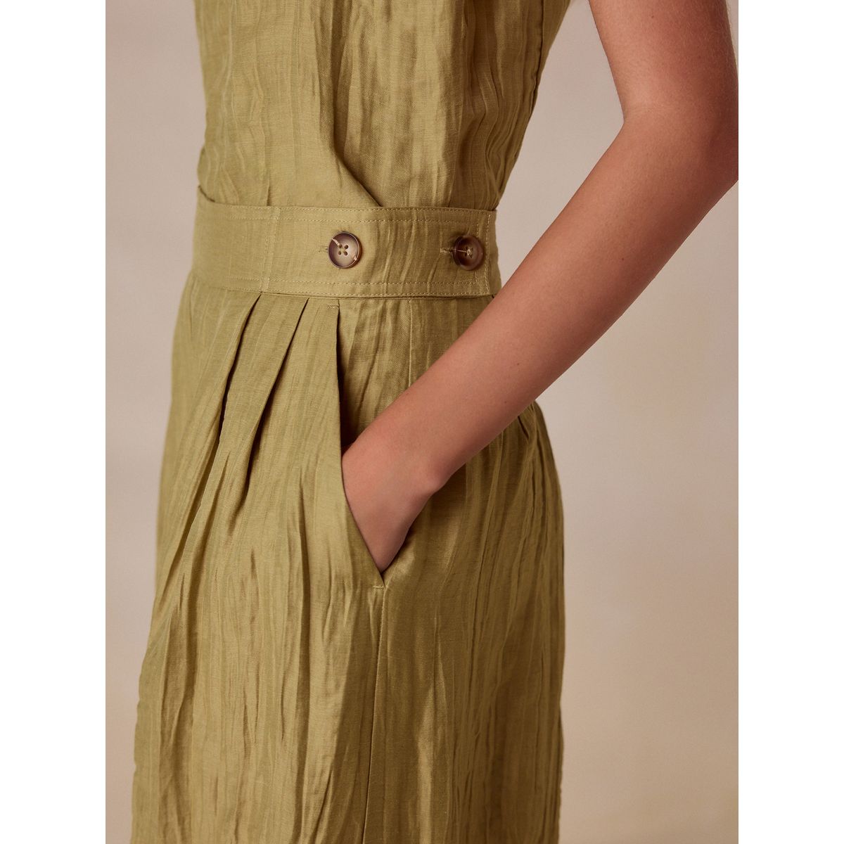Pantalon extra large en lin majoritaire vert olive, NEXT