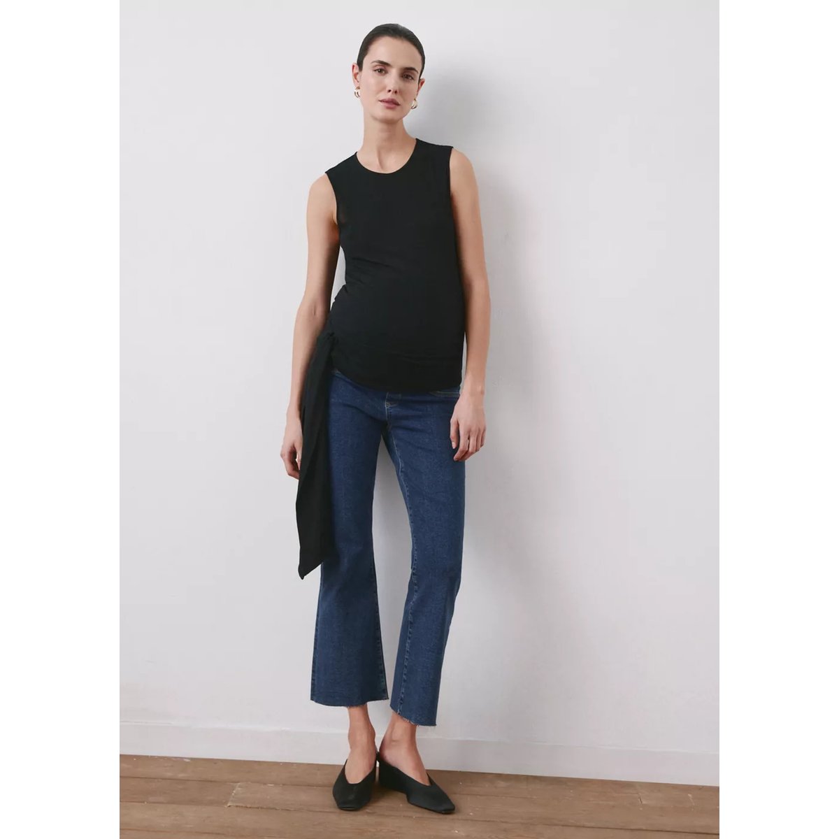 Jean de grossesse flare crop bleu foncé, MANGO