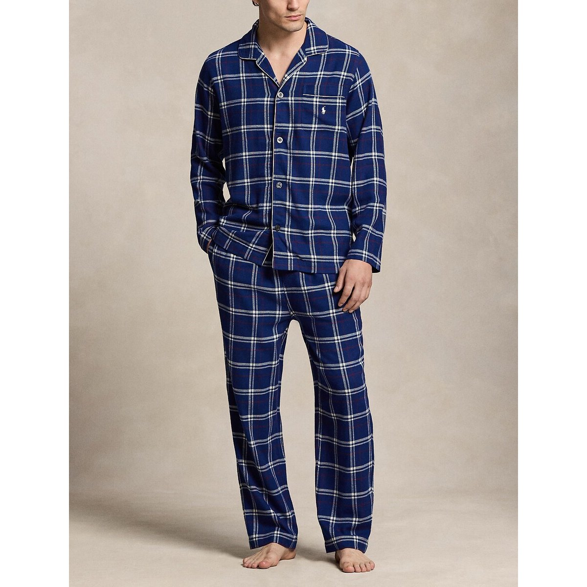 Ensemble de pyjama long en flanelle carreaux bleu marine, POLO RALPH LAUREN