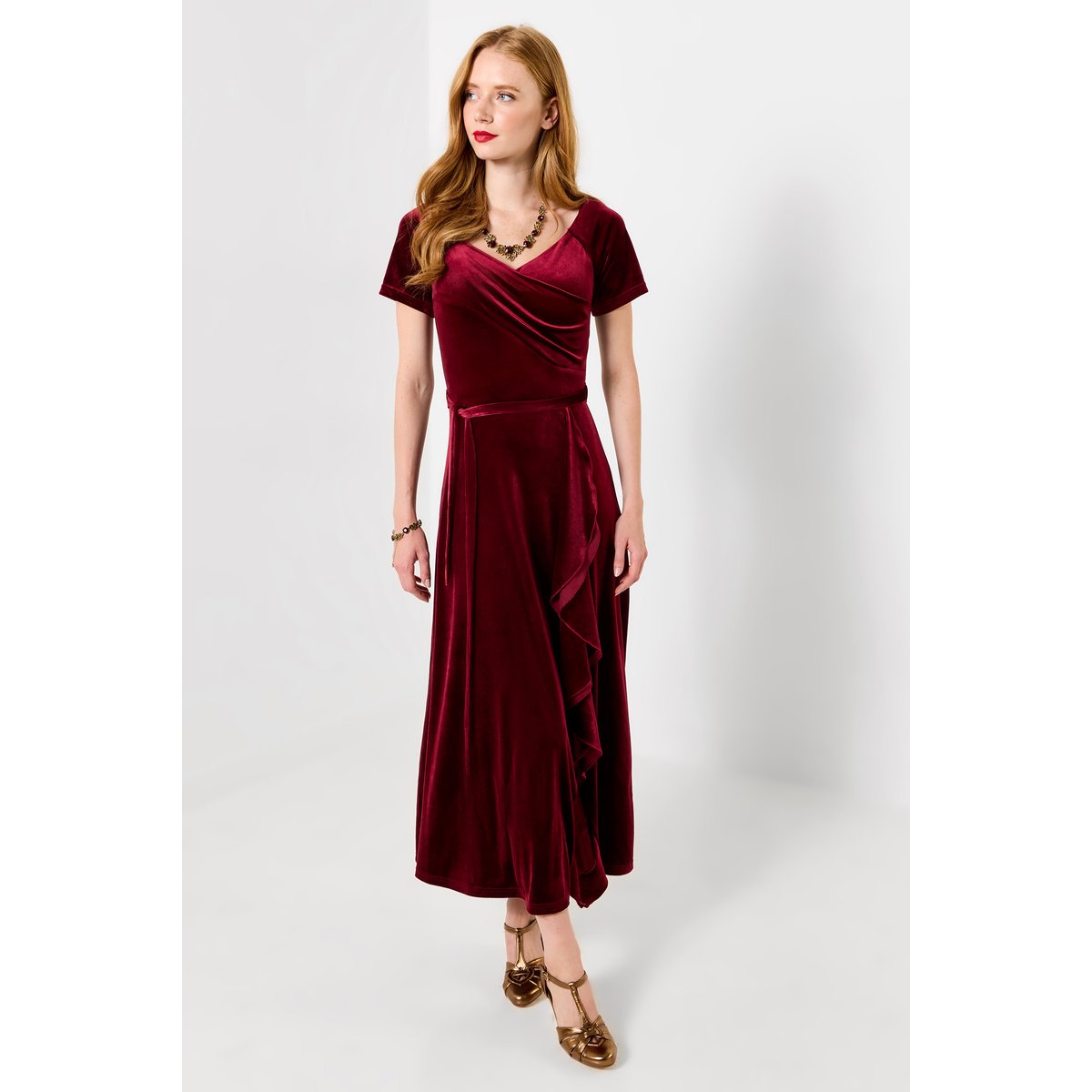 Robe à Volants de Fête Parfaite en Velours rouge, JOE BROWNS