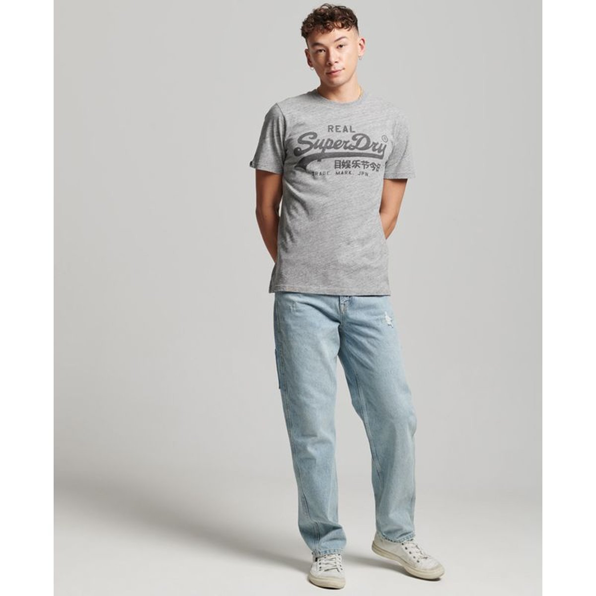 T-shirt à logo Vintage gris athlétique chiné, SUPERDRY