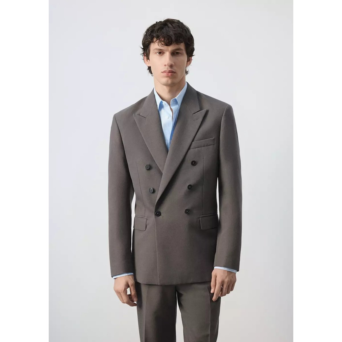 Blazer croisé coupe slim marron moyen, MANGO MAN