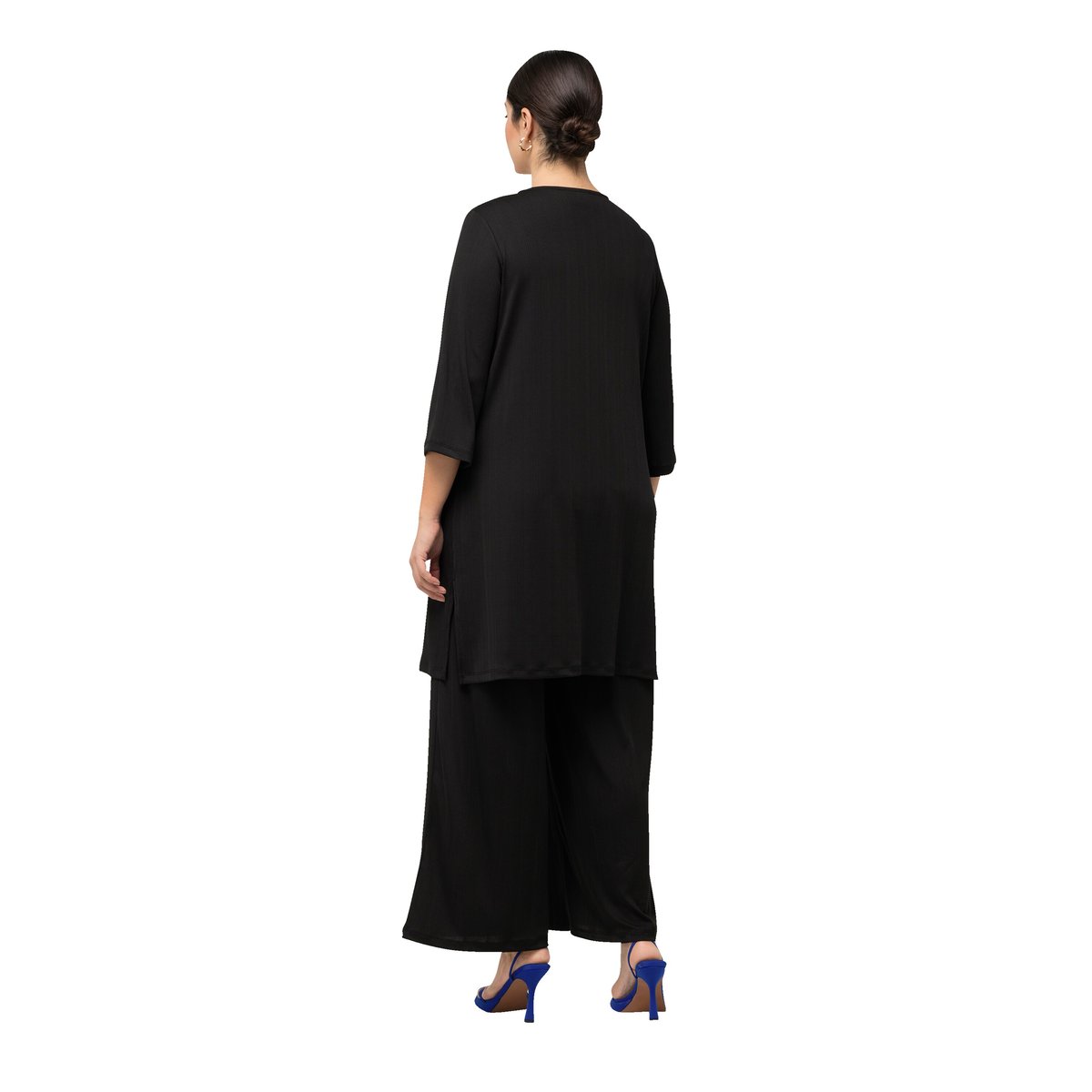 Gilet long en jersey côtelé. Coupe ouverte noir, ULLA POPKEN