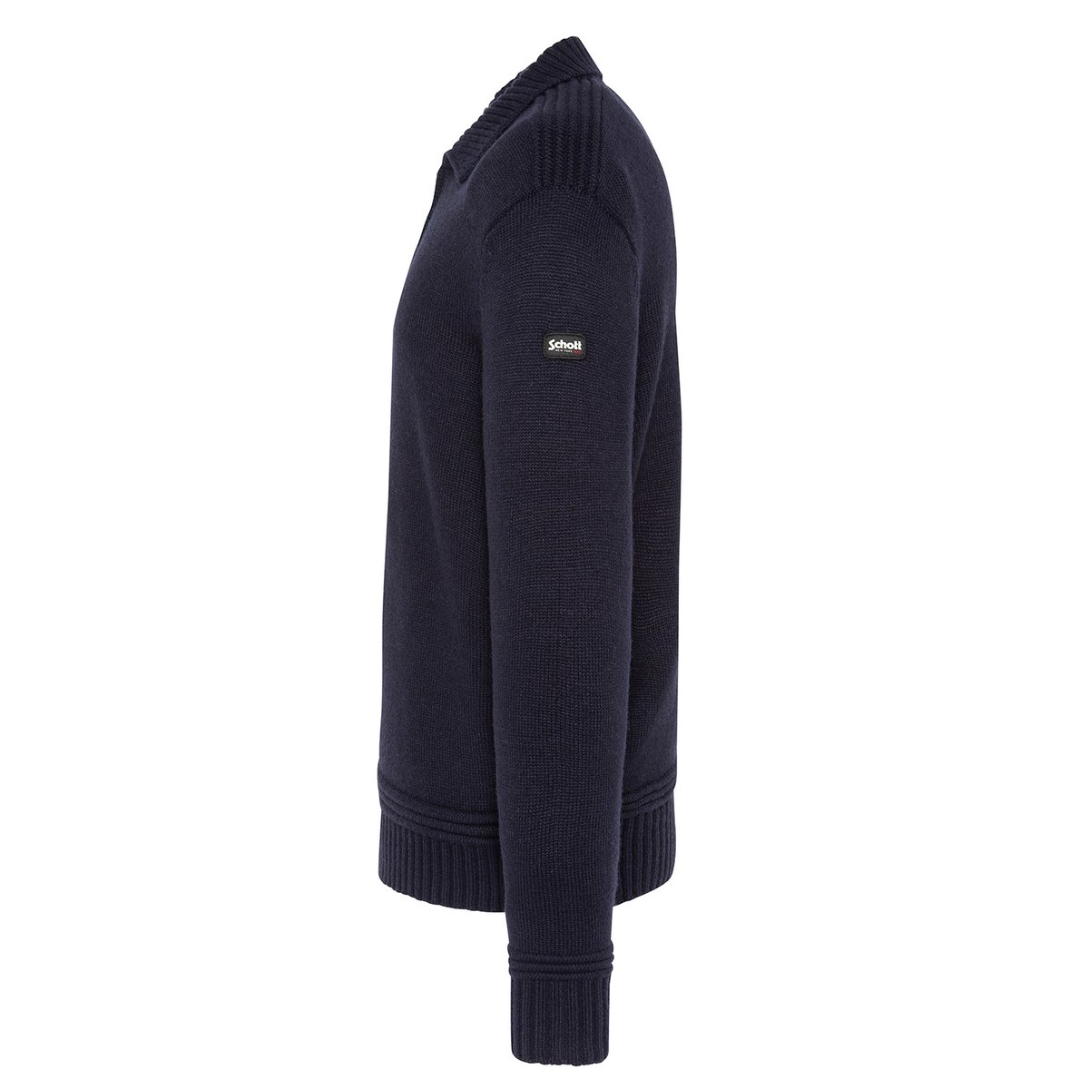 Pull col polo zippé maille fantaisie bleu marine, SCHOTT