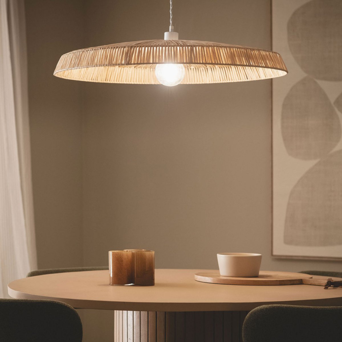 Suspension ronde en raphia 75cm- ORBE bois clair, DRAWER