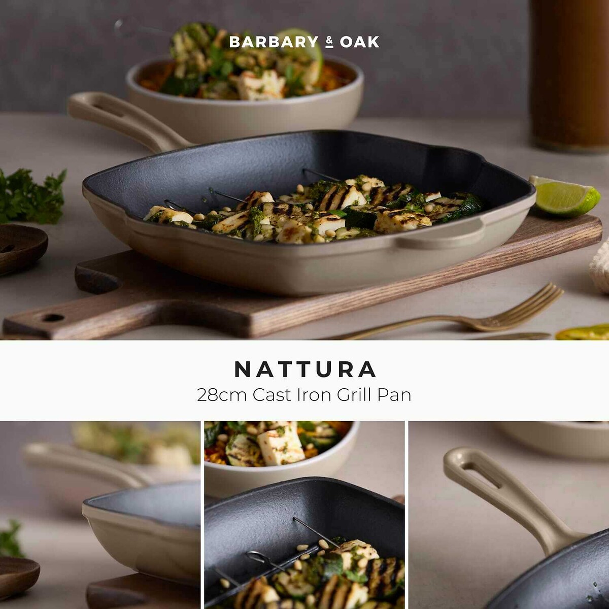 26cm Nattura Cast Iron Grill Pan taupe, BARBARY & OAK