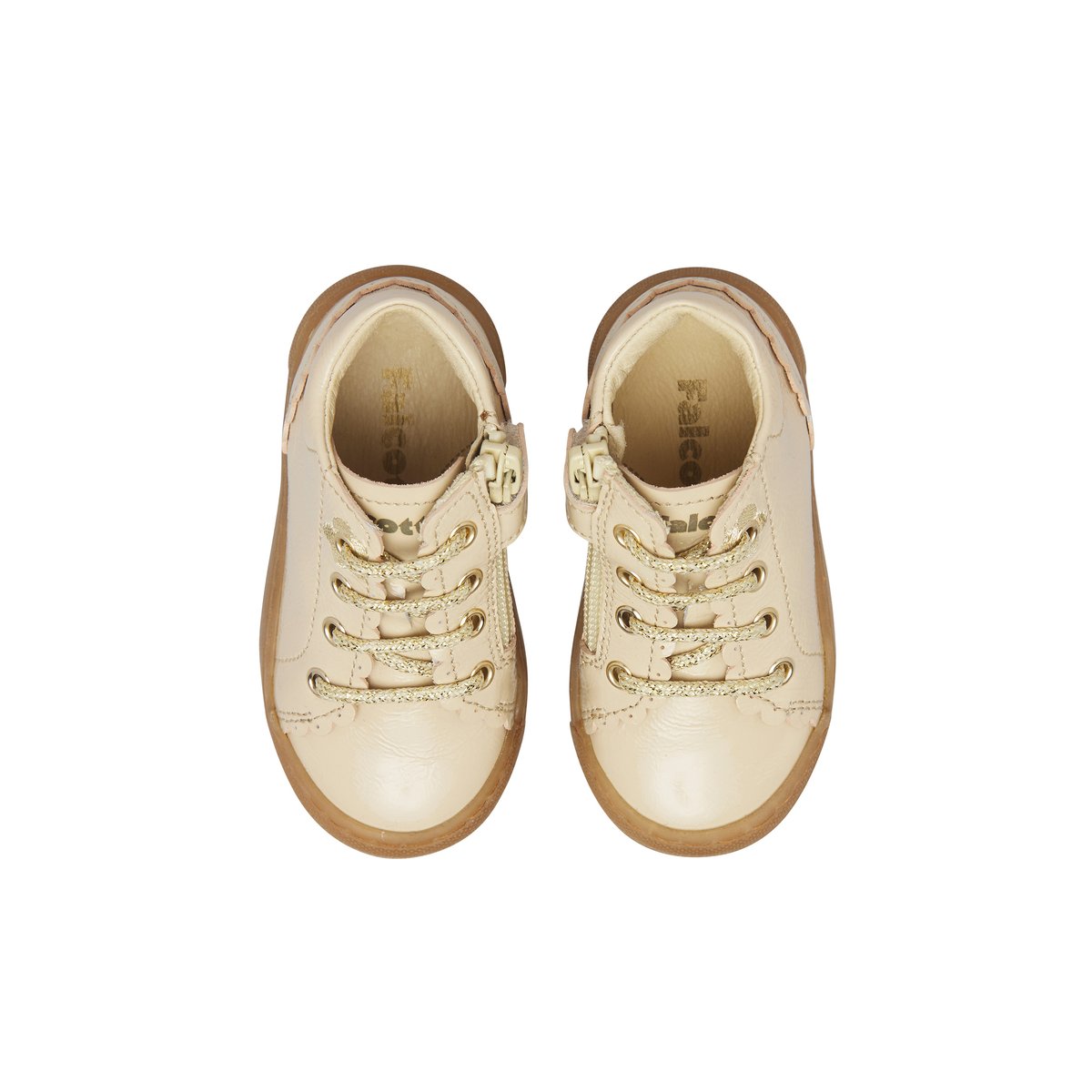 Baskets en vernis ATENY ZIP blanc crème-marron, FALCOTTO