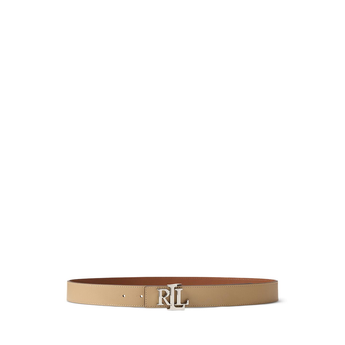 Cintura reversibile con logo, in pelle di vacchetta cammello, LAUREN RALPH LAUREN