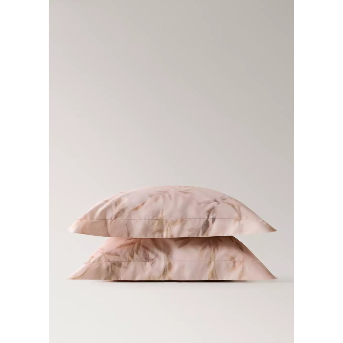 Deux taies d’oreiller percale de coton imprimé feuilles 60x60 cm pêche, MANGO HOME
