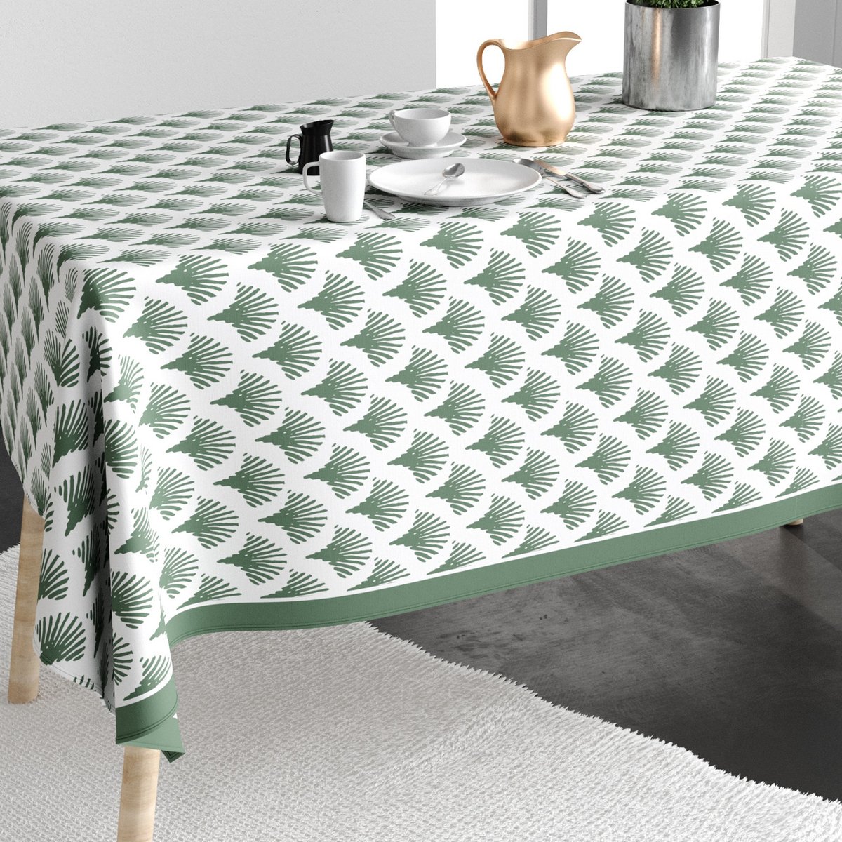Nappe rectangulaire anti tache Coton Papyrus Vert vert, EDEN