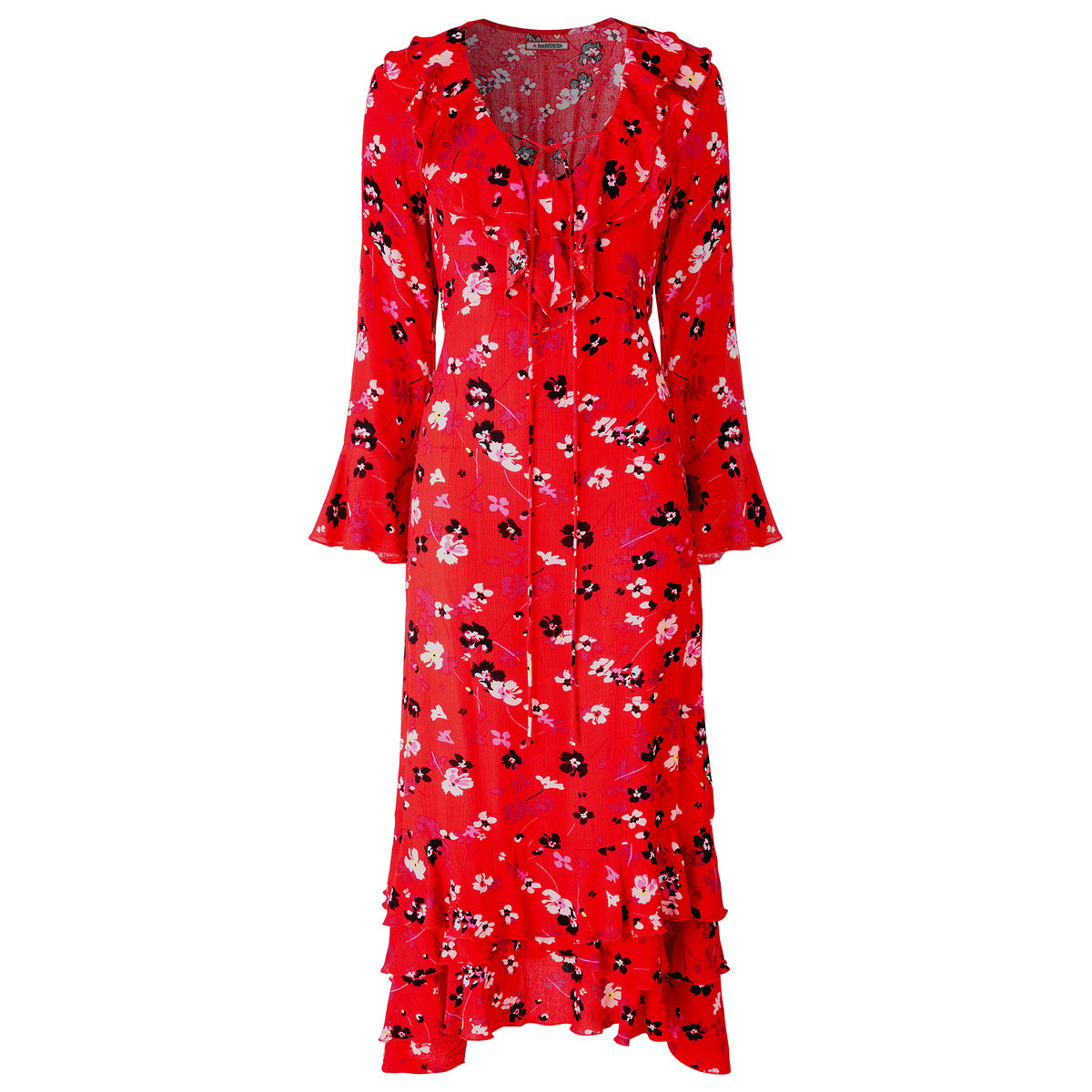 Robe Longue à Volants et Manches Longues Phoebe rouge, JOE BROWNS