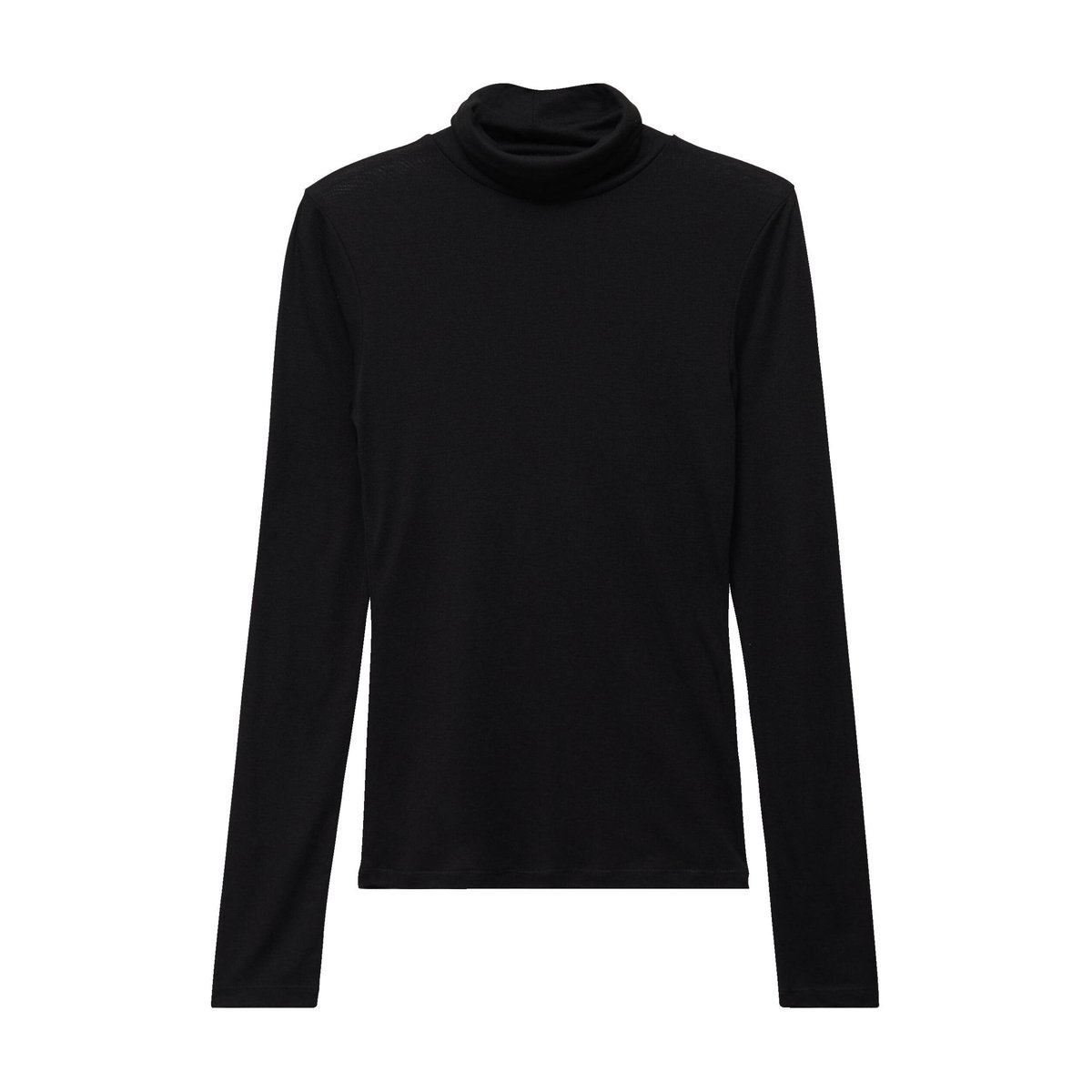 T-shirt cintré manches longues col roulé noir, BONOBO