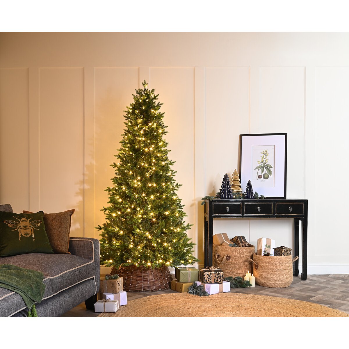 210cm Slim Willow Lake Pine Christmas Tree with LED Lights green, SO'HOME