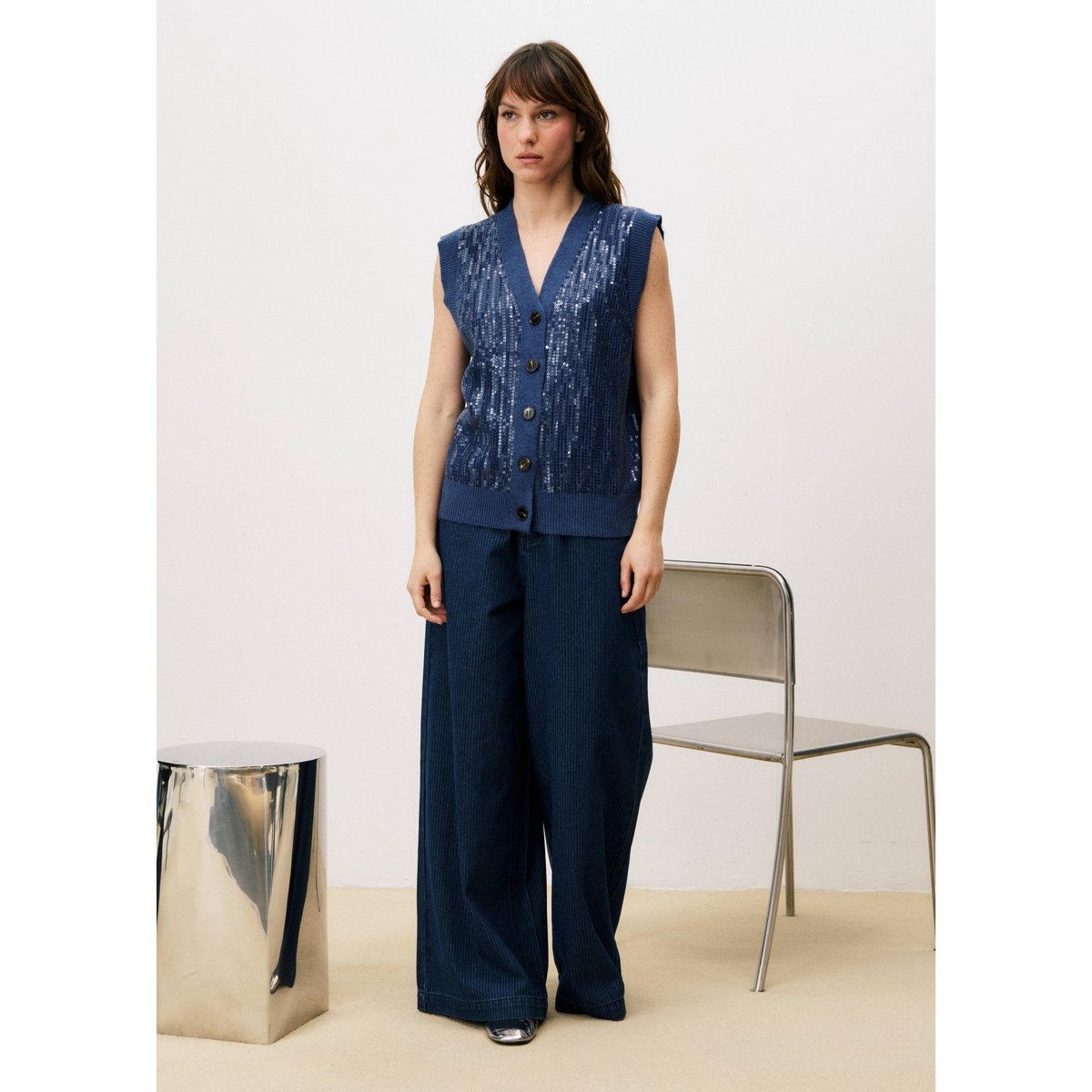 Cardigan  en mohair HOLLOWAY bleu jean, FRNCH