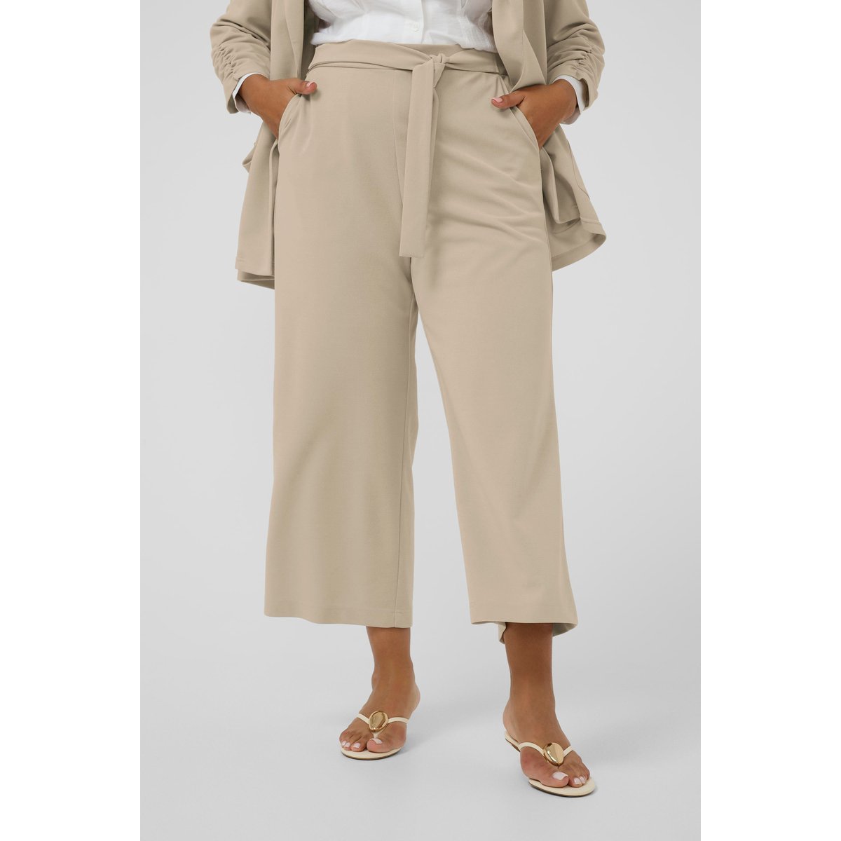 Pantalon casual beige feather gray, KAFFE CURVE
