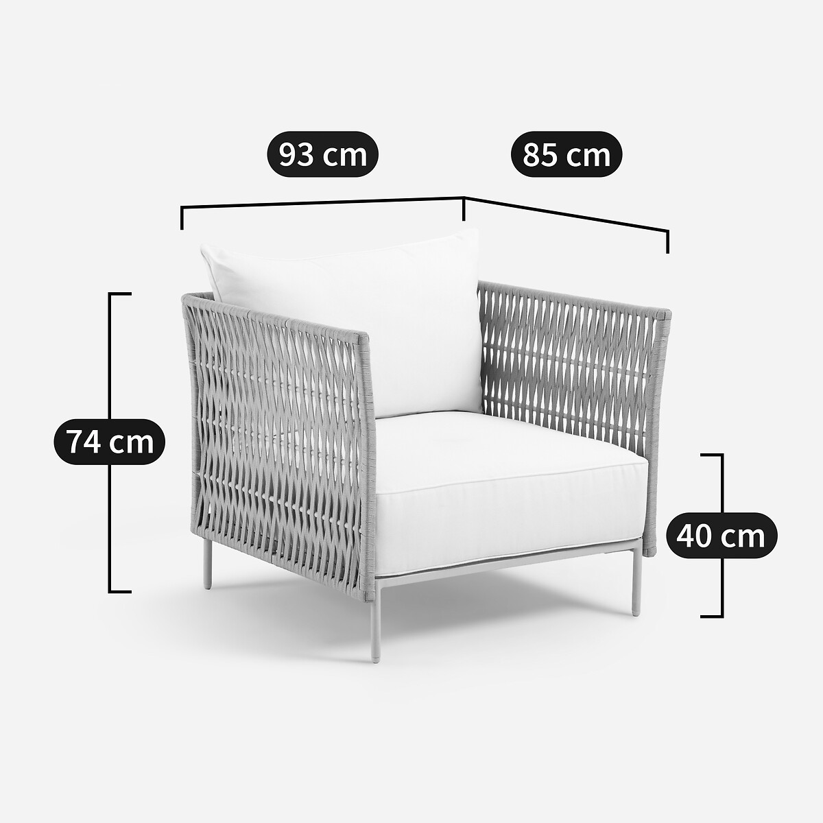 Fauteuil de jardin en sangles tressées, LEANDRA naturel/blanc, AM.PM