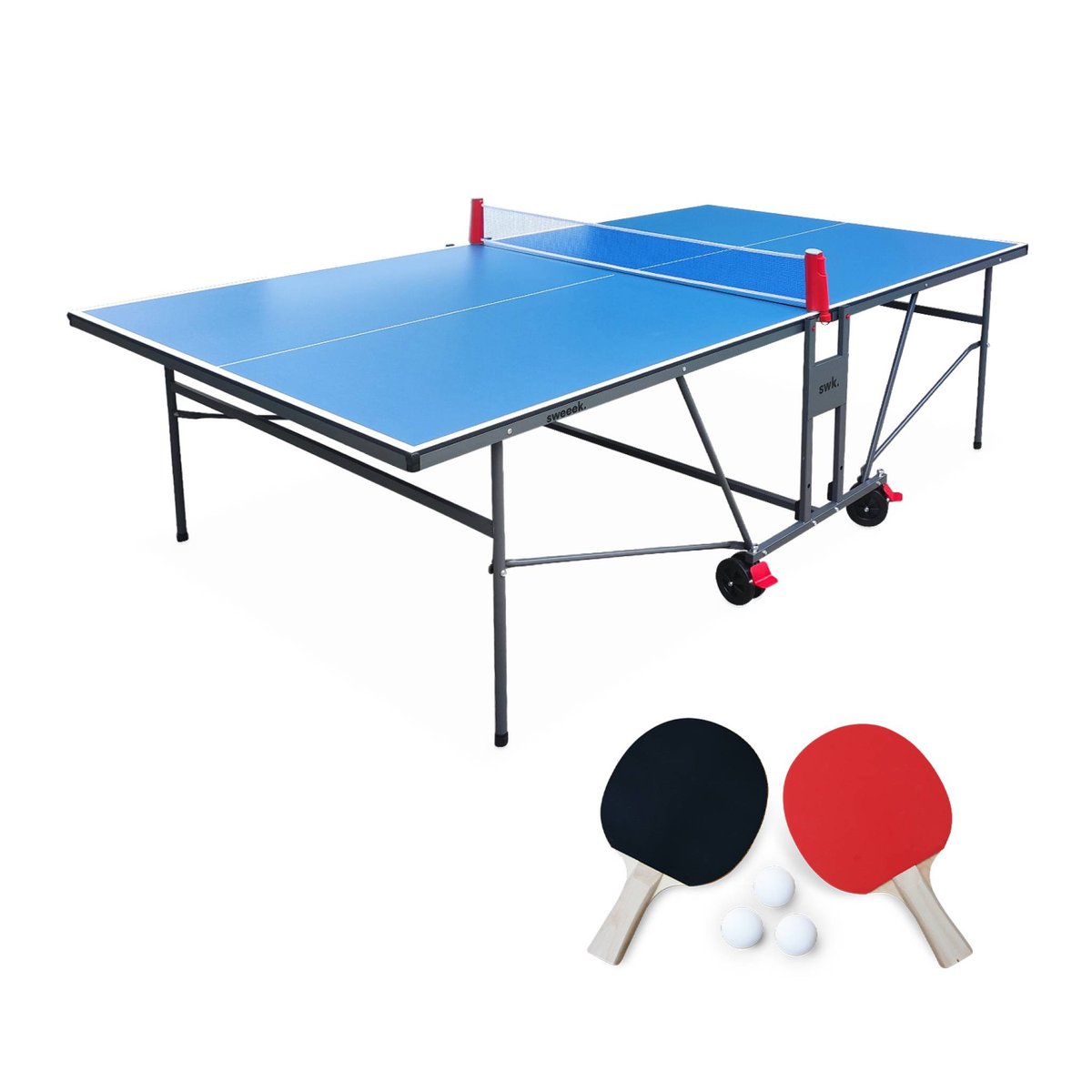 Table de ping pong intérieure premium avec 2 raquettes et 3 balles TABLE DE PING PONG INTÉRIEURE bleu, SWEEEK