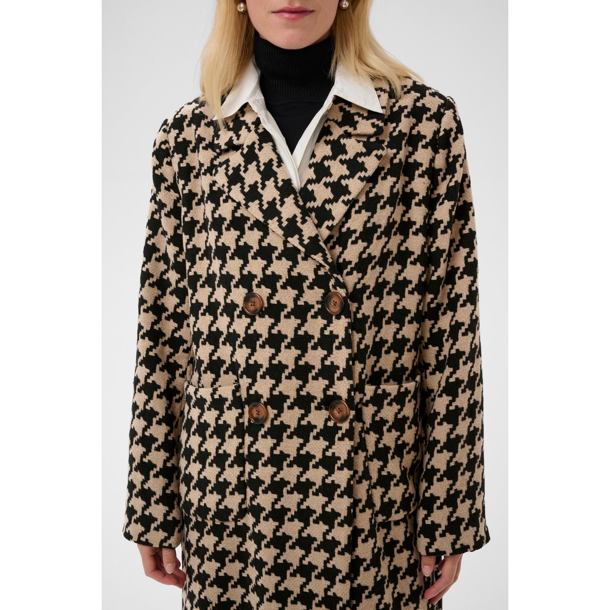 Manteau noir beige black/camel houndstooth, CULTURE