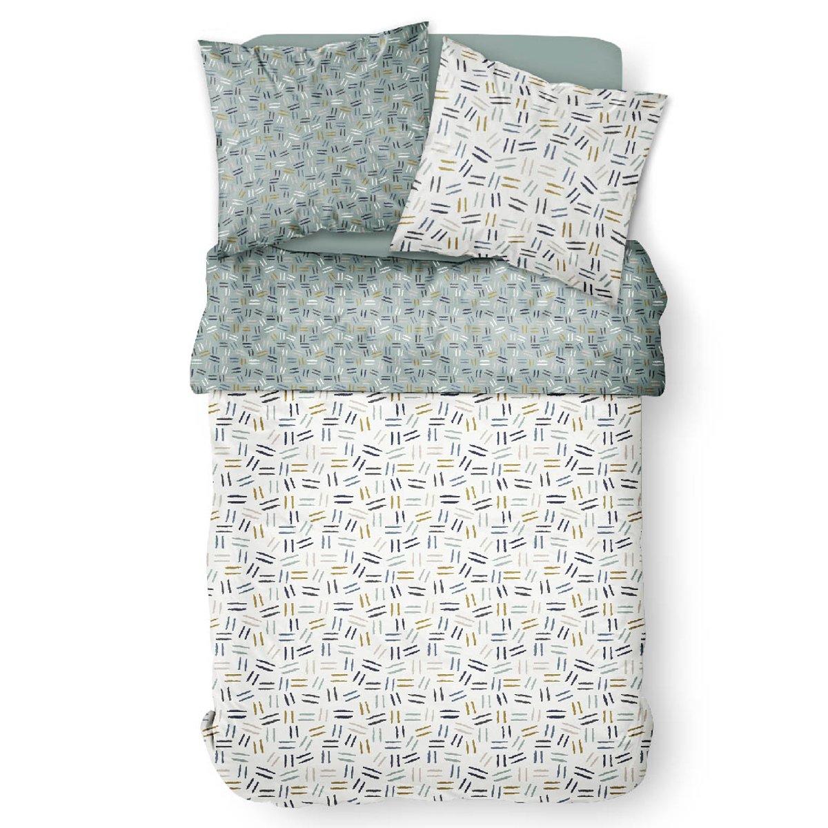 Parure de lit coton 2 personnes imprimé rayures SUNSHINE blanc, TODAY