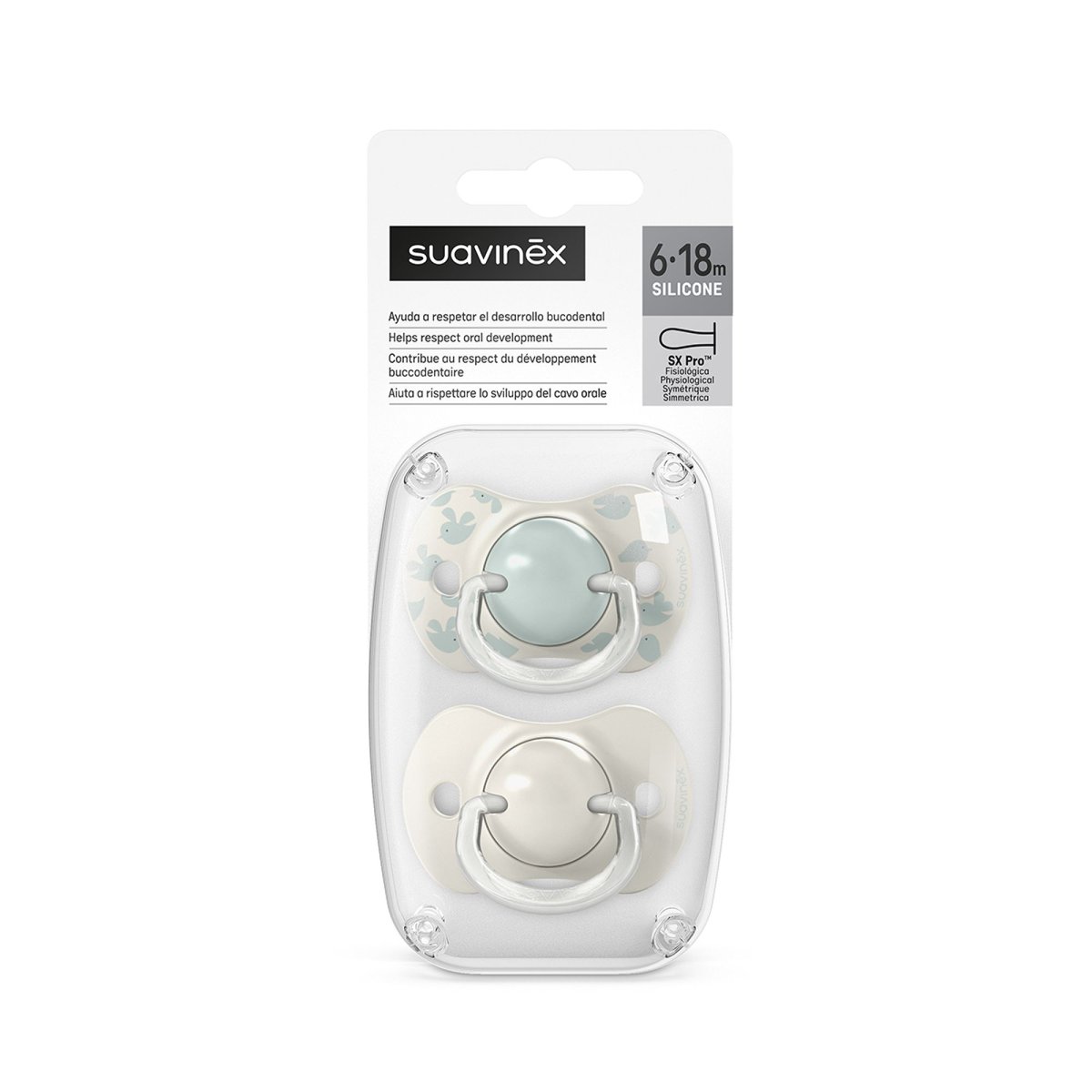Lot de 2 sucettes SX Pro 6/18m BIRDIES oisillons vert, SUAVINEX