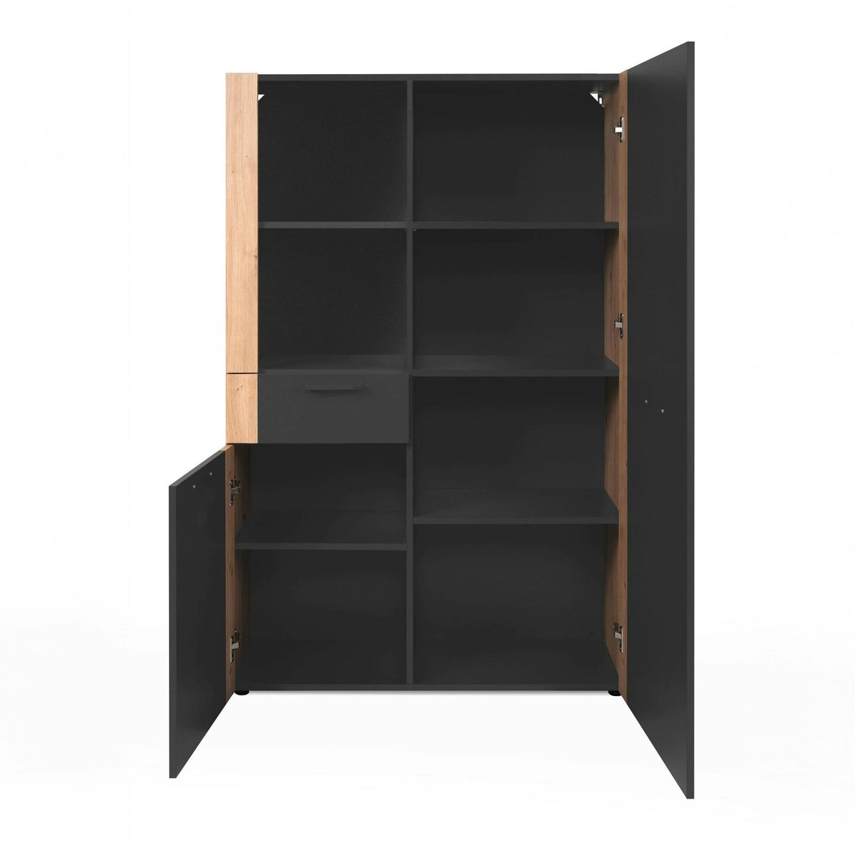 Buffet haut gris foncé 2 portes 1 tiroir ALVA bois naturel, PIER IMPORT