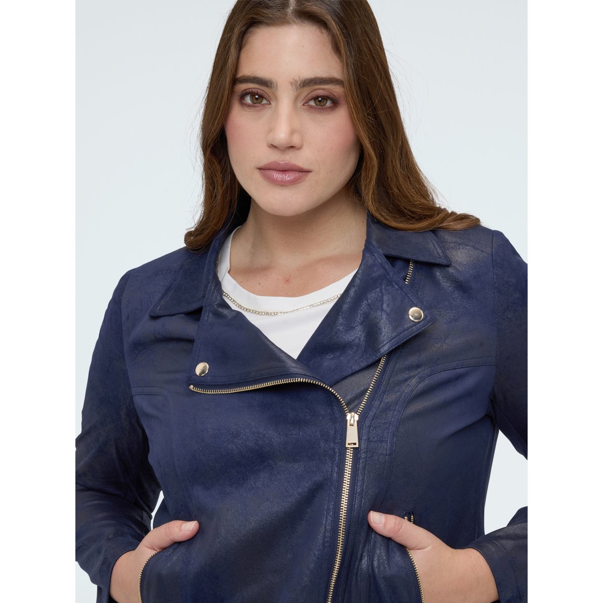 Veste de motard avec fermeture éclair asymétrique bleu, FIORELLA RUBINO