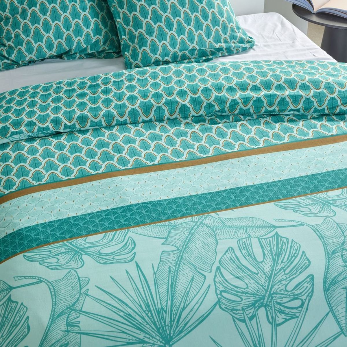 Parure de lit imprimé Floral coton SUNSHINE LAURENN bleu, TODAY
