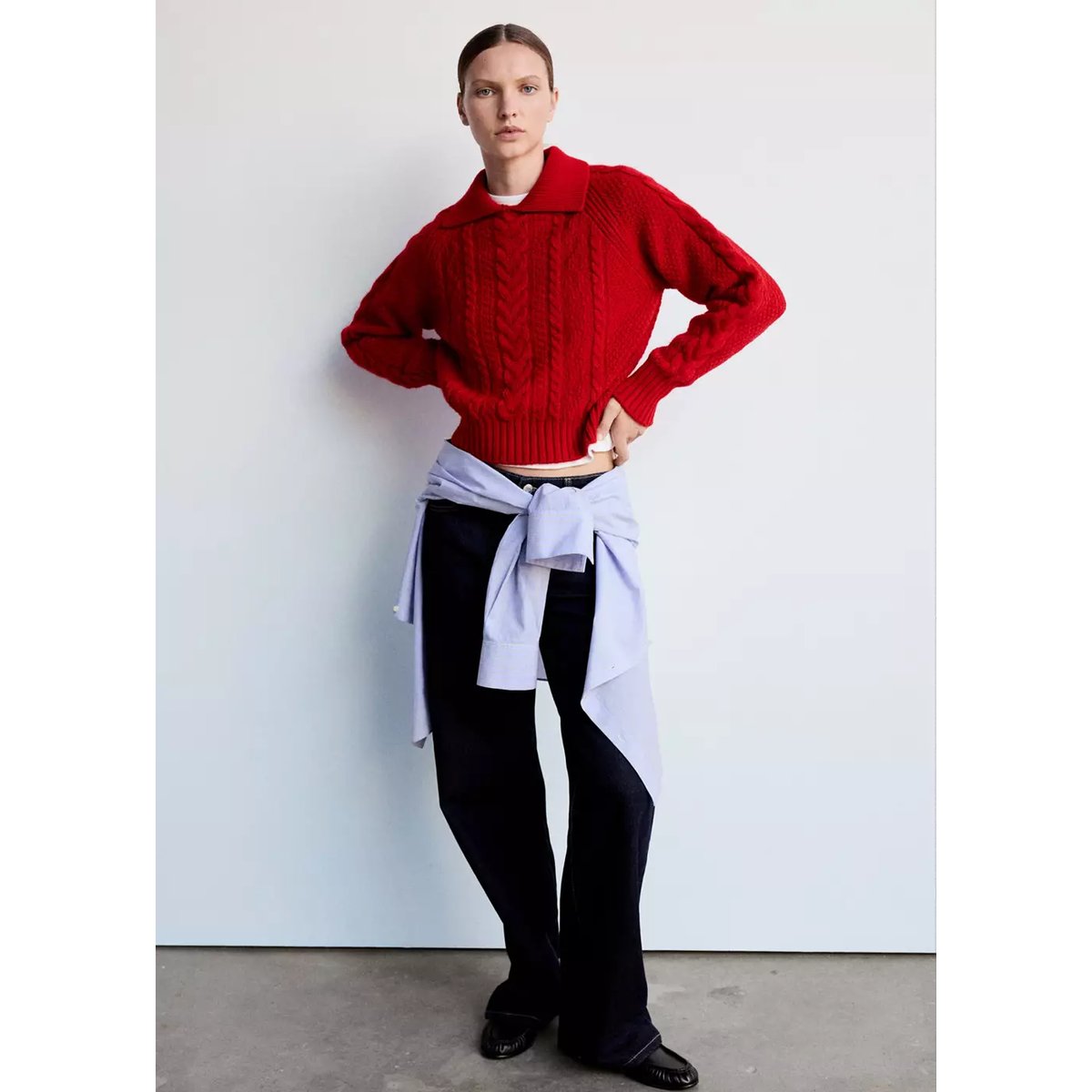 Pull-over maille crop rouge, MANGO