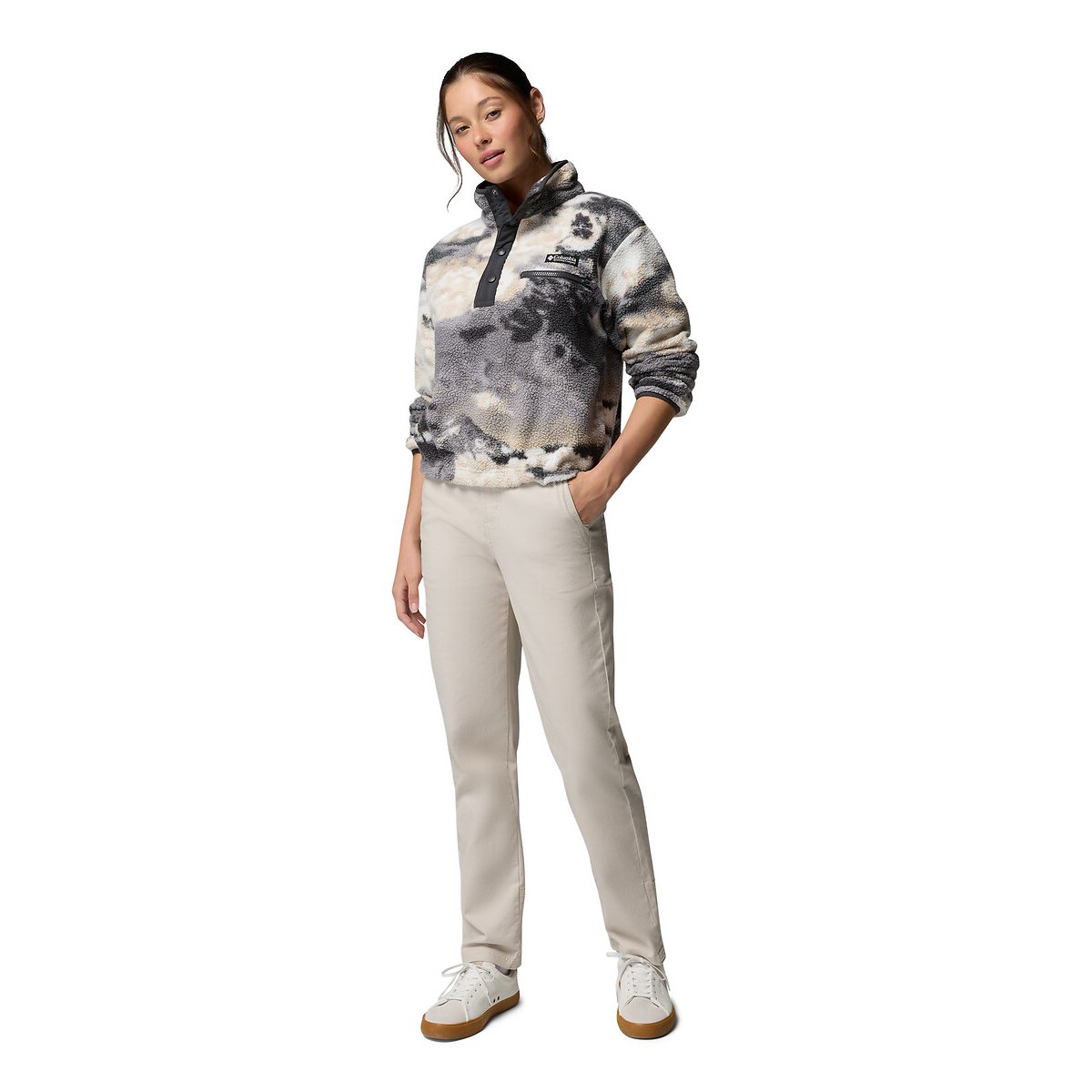 Polaire Sherpa Courte Semi-Boutonnée en Helvetia imprimé noir, COLUMBIA