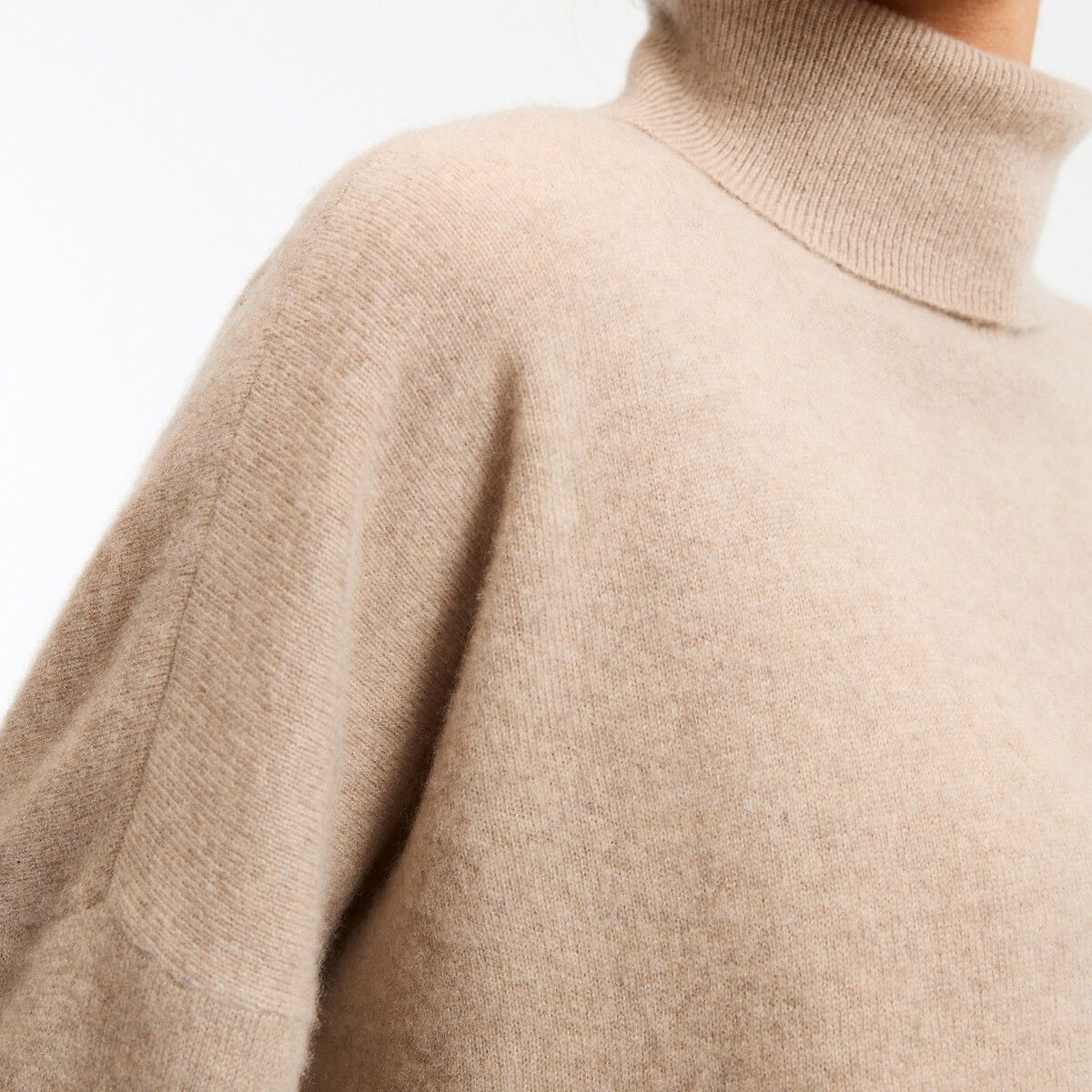 Trui met rolkraag, fijn kasjmier mêleebeige, LA REDOUTE COLLECTIONS
