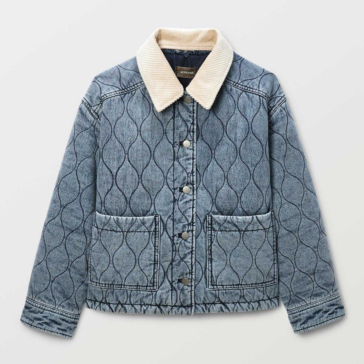 Veste matelassée en jean light blue stone, MONOPRIX