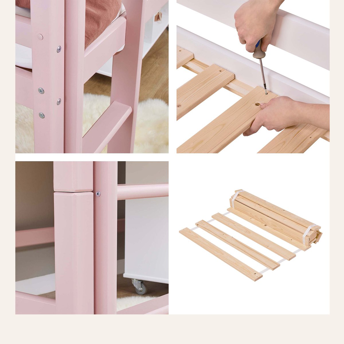 Lit Mi Hauteur pin massif ECO DREAM rose pâle, HOPPEKIDS
