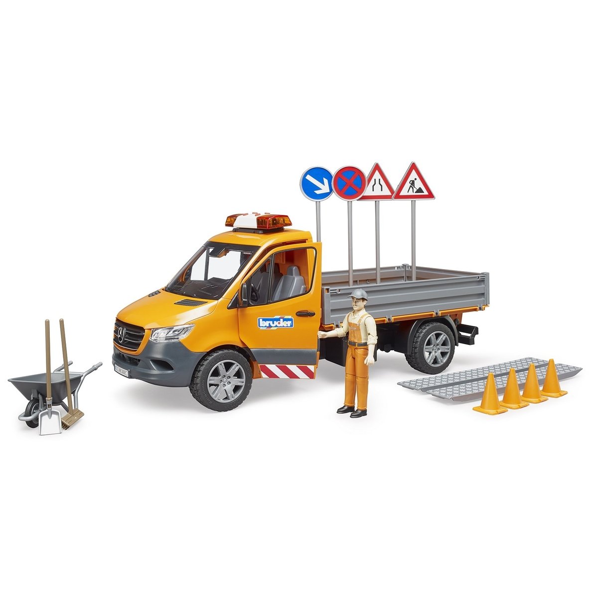 Camion municipal Mercedes Benz Sprinter avec conducteur, accessoires et module son et lumière multicolore, BRUDER