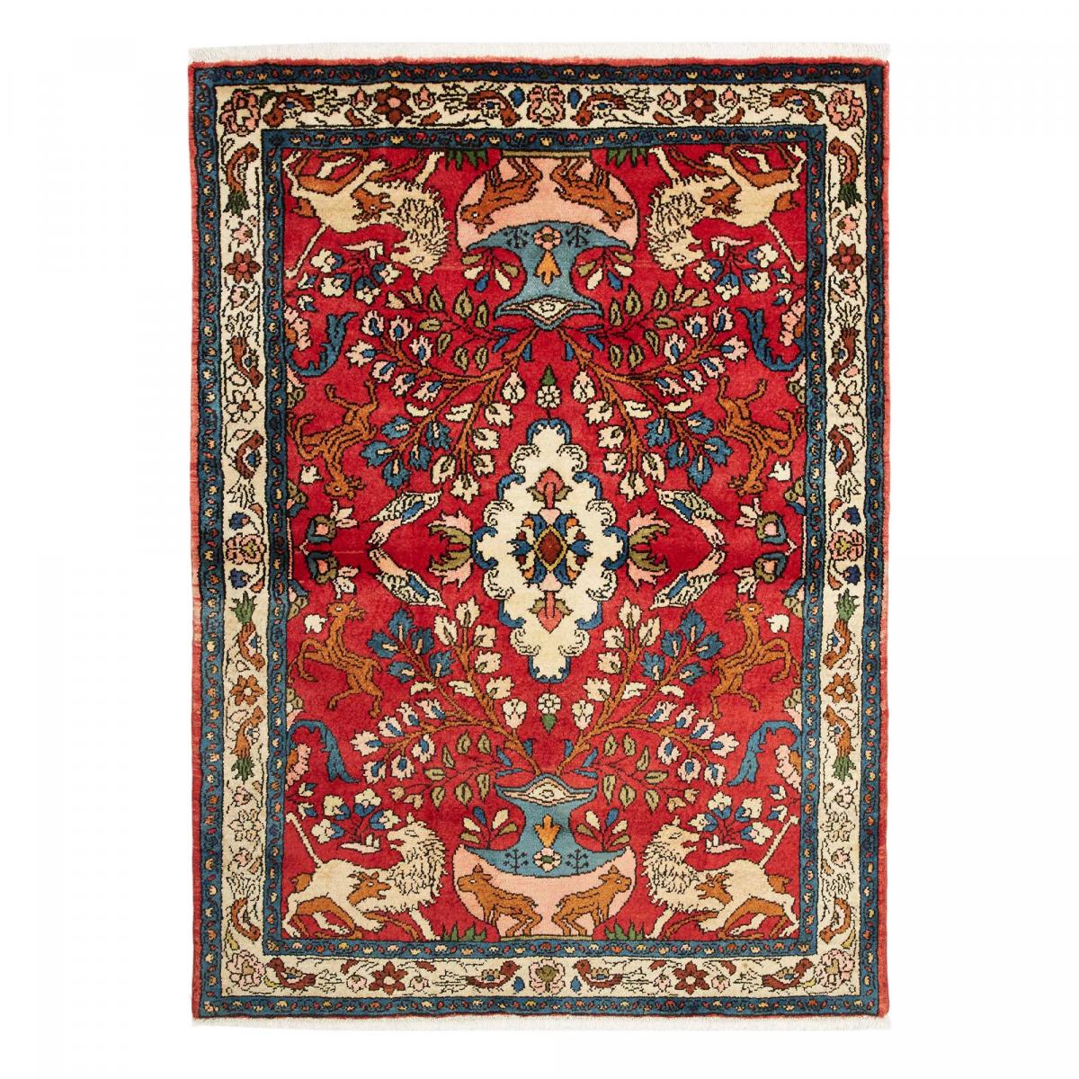 Tapis d'orient aux motifs orientaux, noué main, artisanal HAMADAN 41 rouge, bleu, crème, UN AMOUR DE TAPIS