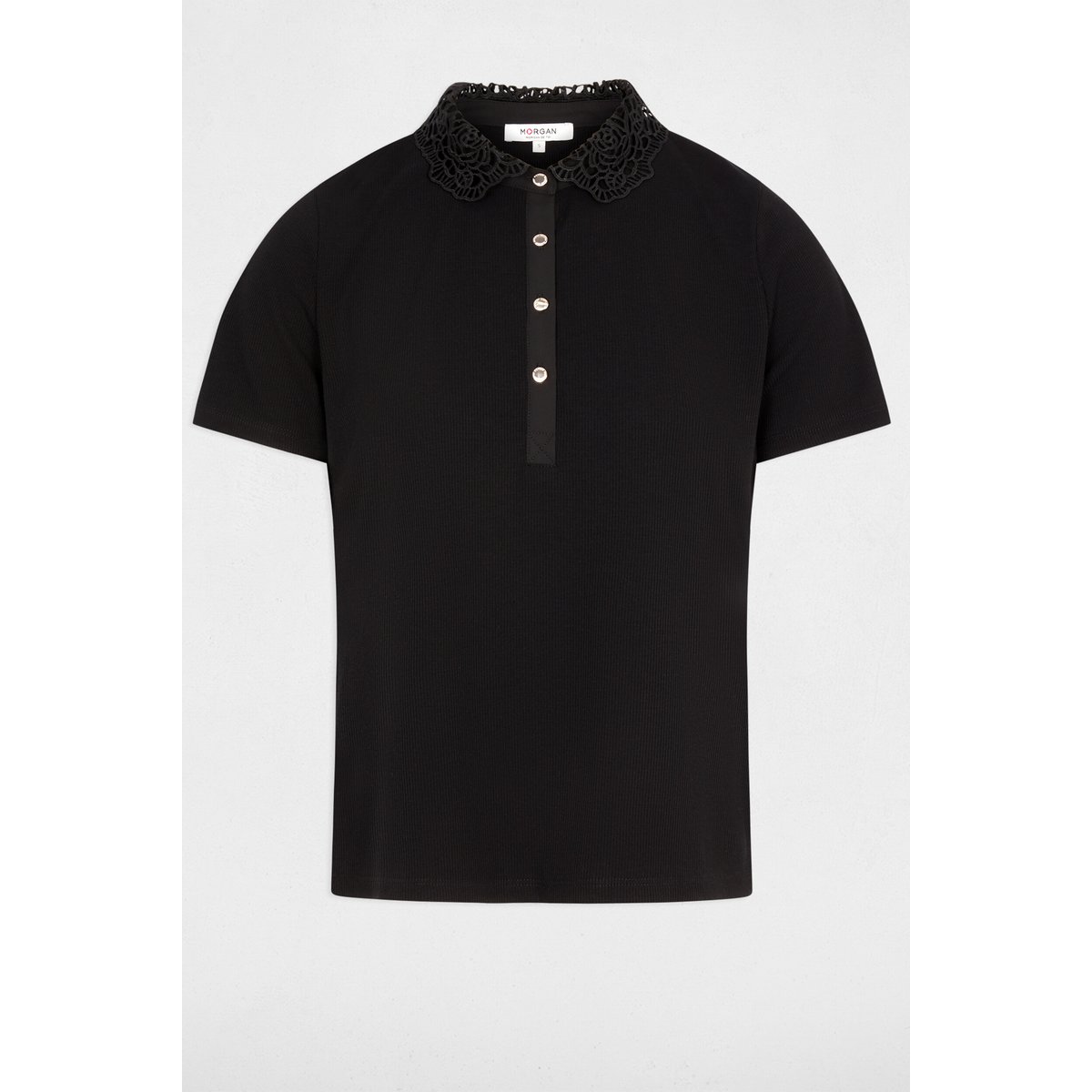 Maille légère col dentelle noir, MORGAN