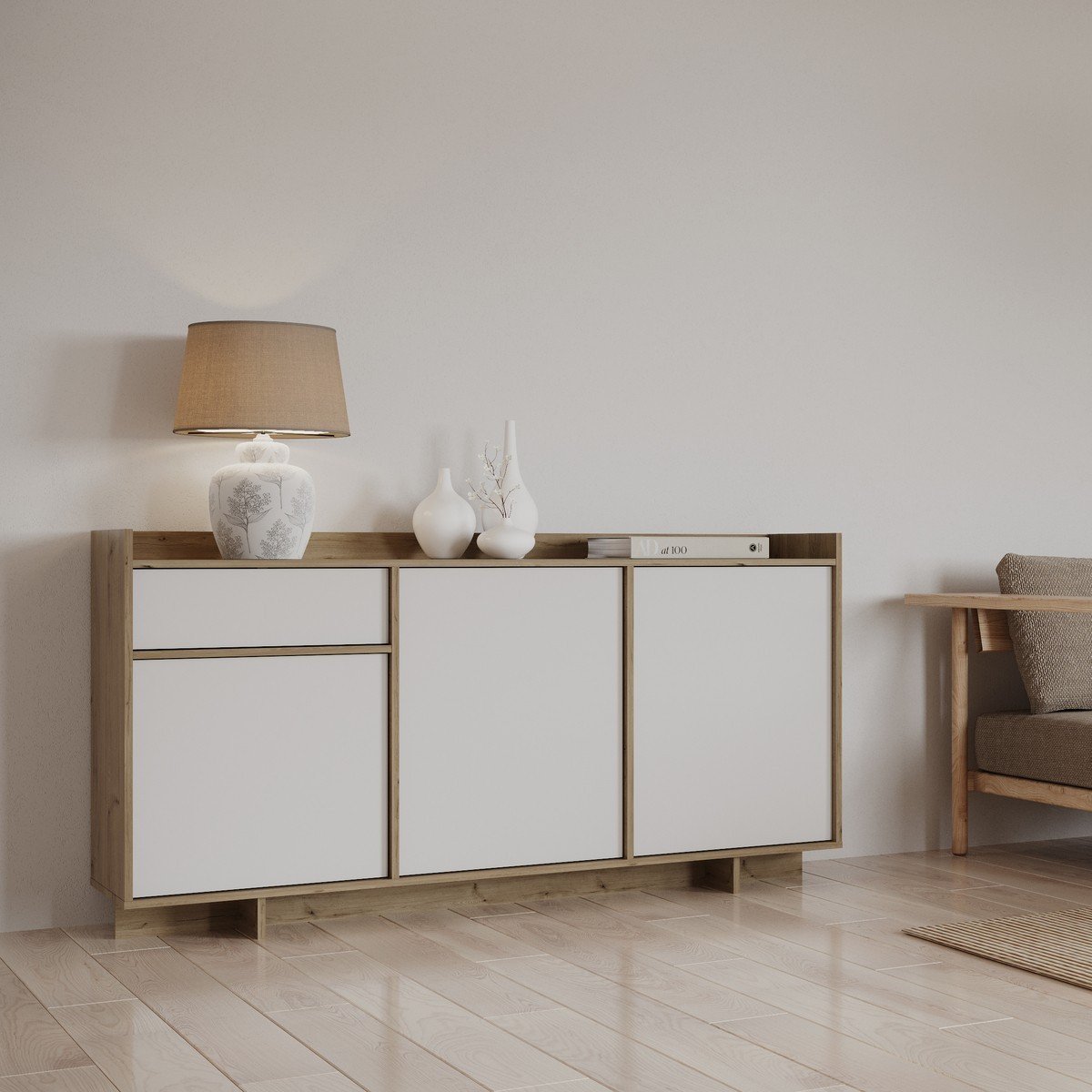 Buffet 3 portes et 1 tiroir - LEAD bois clair, CALICOSY