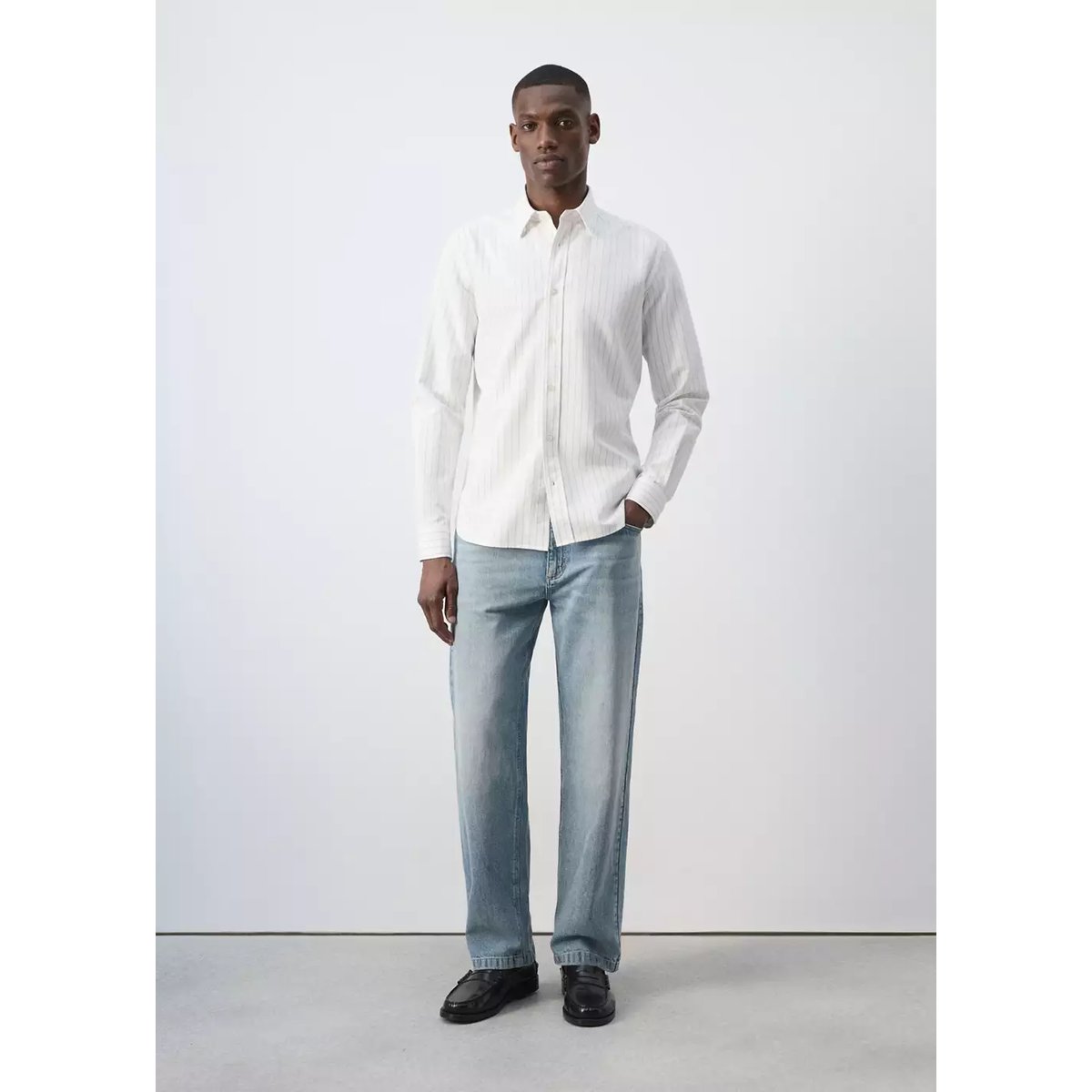 Chemise 100 % coton rayures beige, MANGO MAN