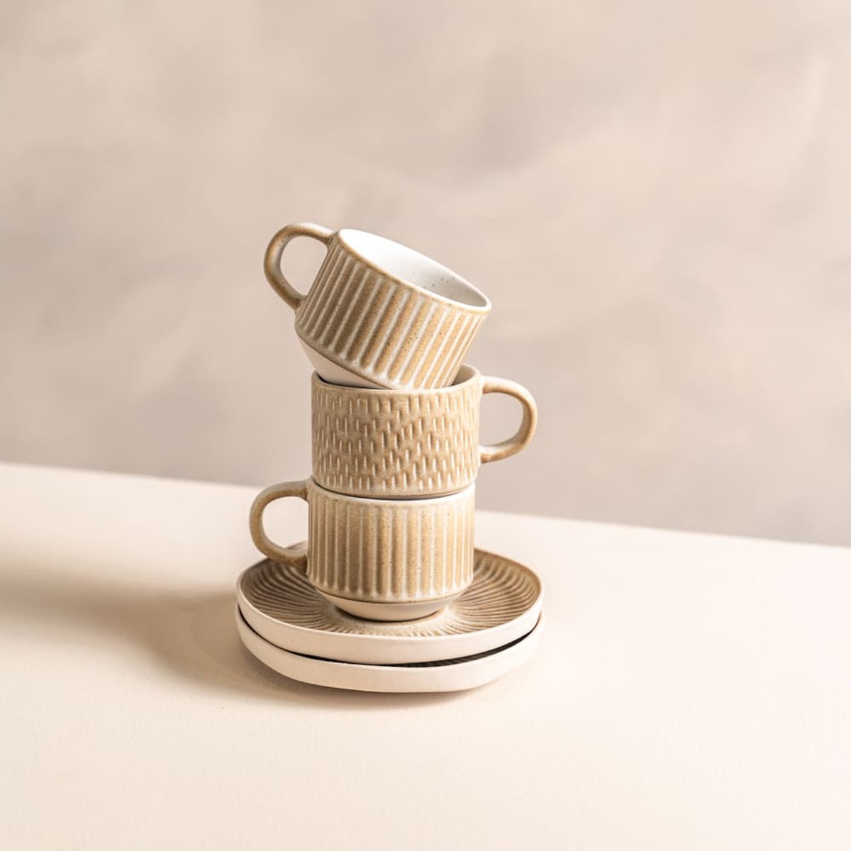 Coffret de 6 tasses à café avec sous tasses Miyaki 9 cl crème / ivoire, TABLE PASSION