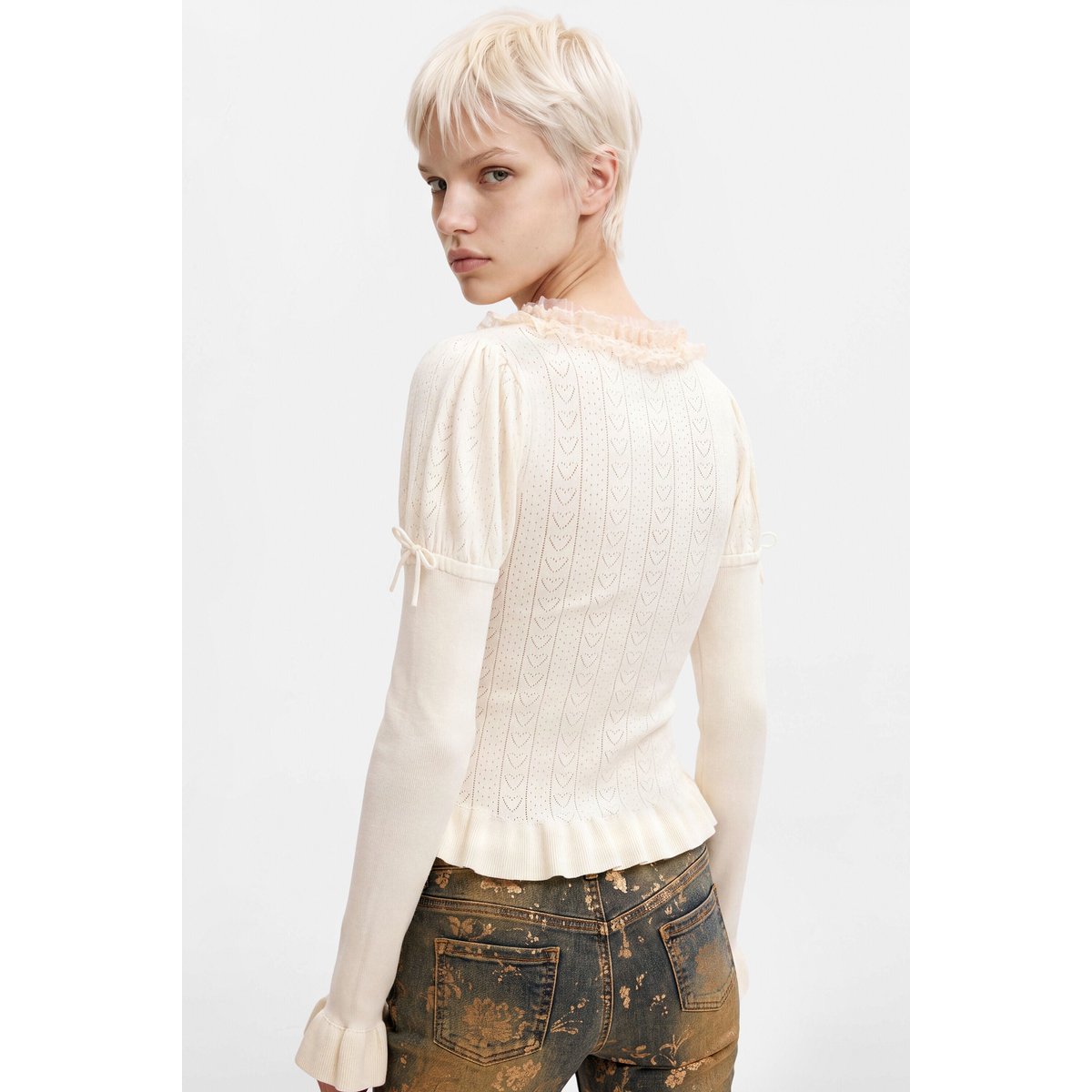 pull côtelé en maille fine beige, DESIGUAL