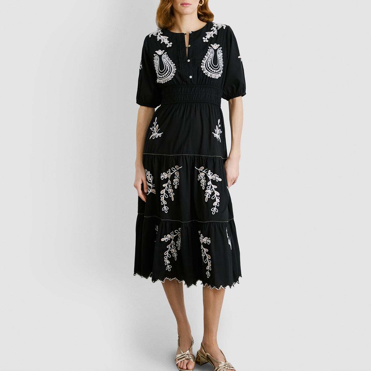 Robe Midi À Détails Brodés En Popeline noir, PEPE JEANS
