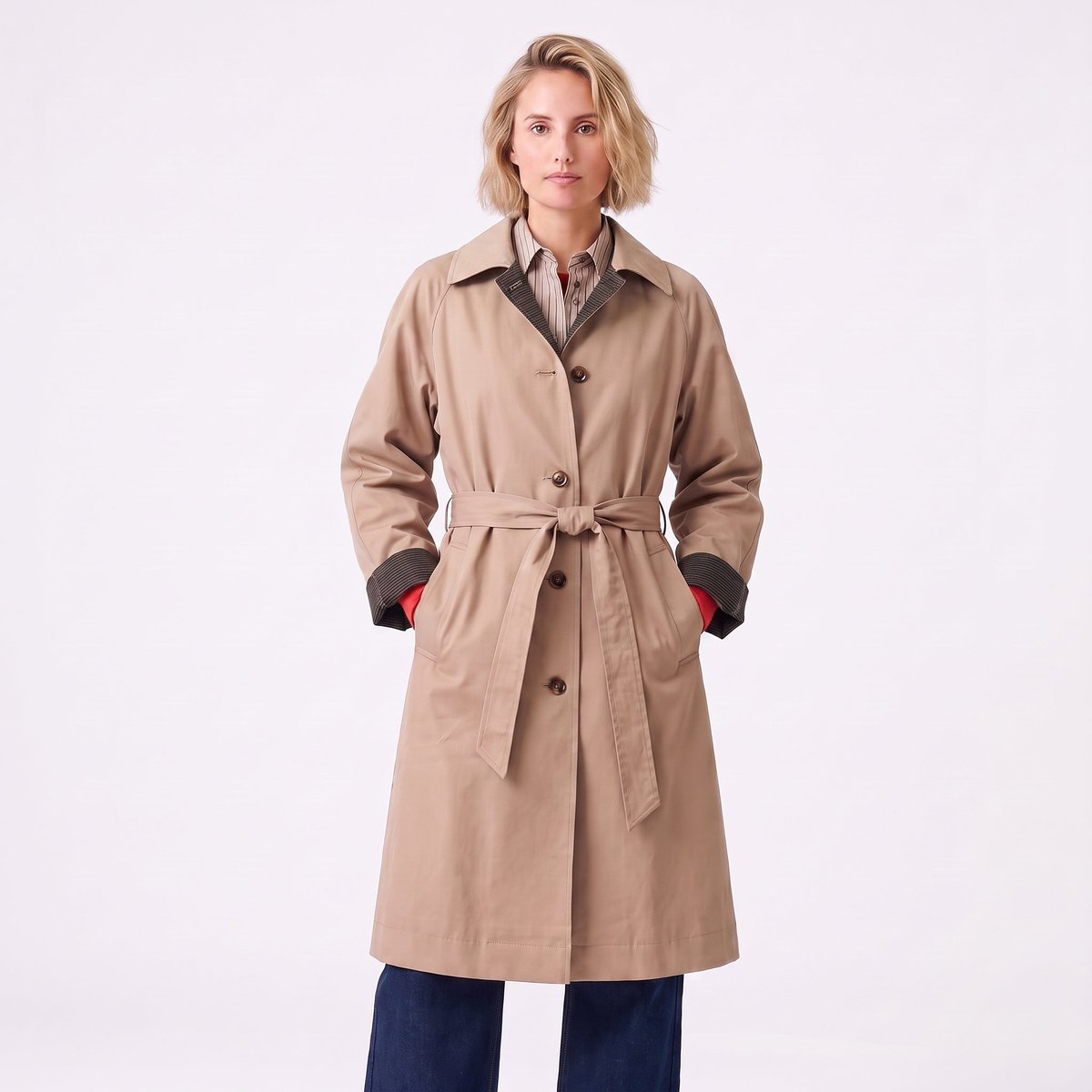 Trench longue avec col à revers tailleur et ceinture à la taille OSIANE beige, ARTLOVE