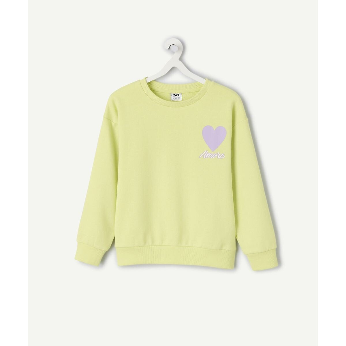 Sweat col rond, en molleton jaune, TAPE A L'OEIL