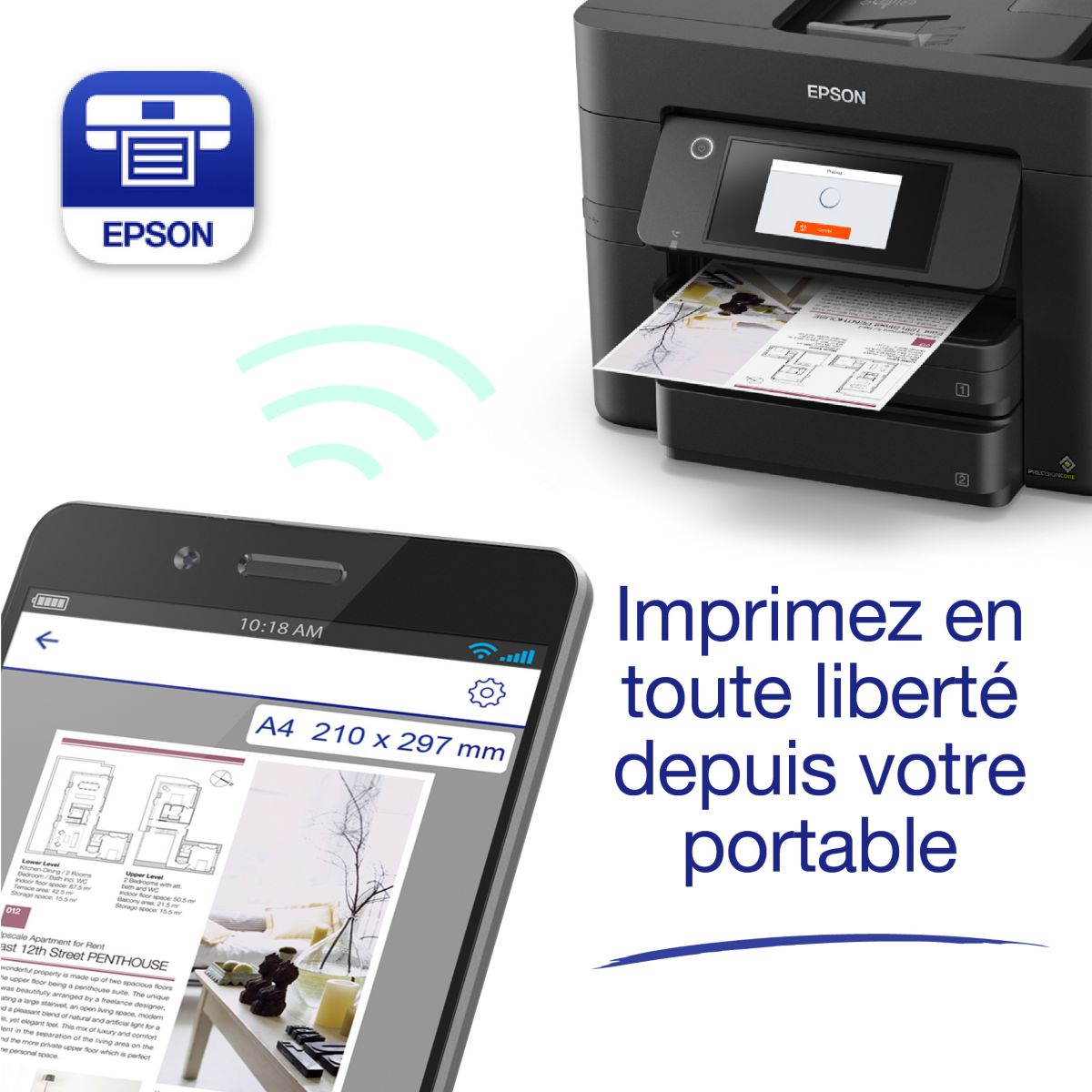 Imprimante jet d'encre WorkForce WF-4830DTWF couleur unique, EPSON