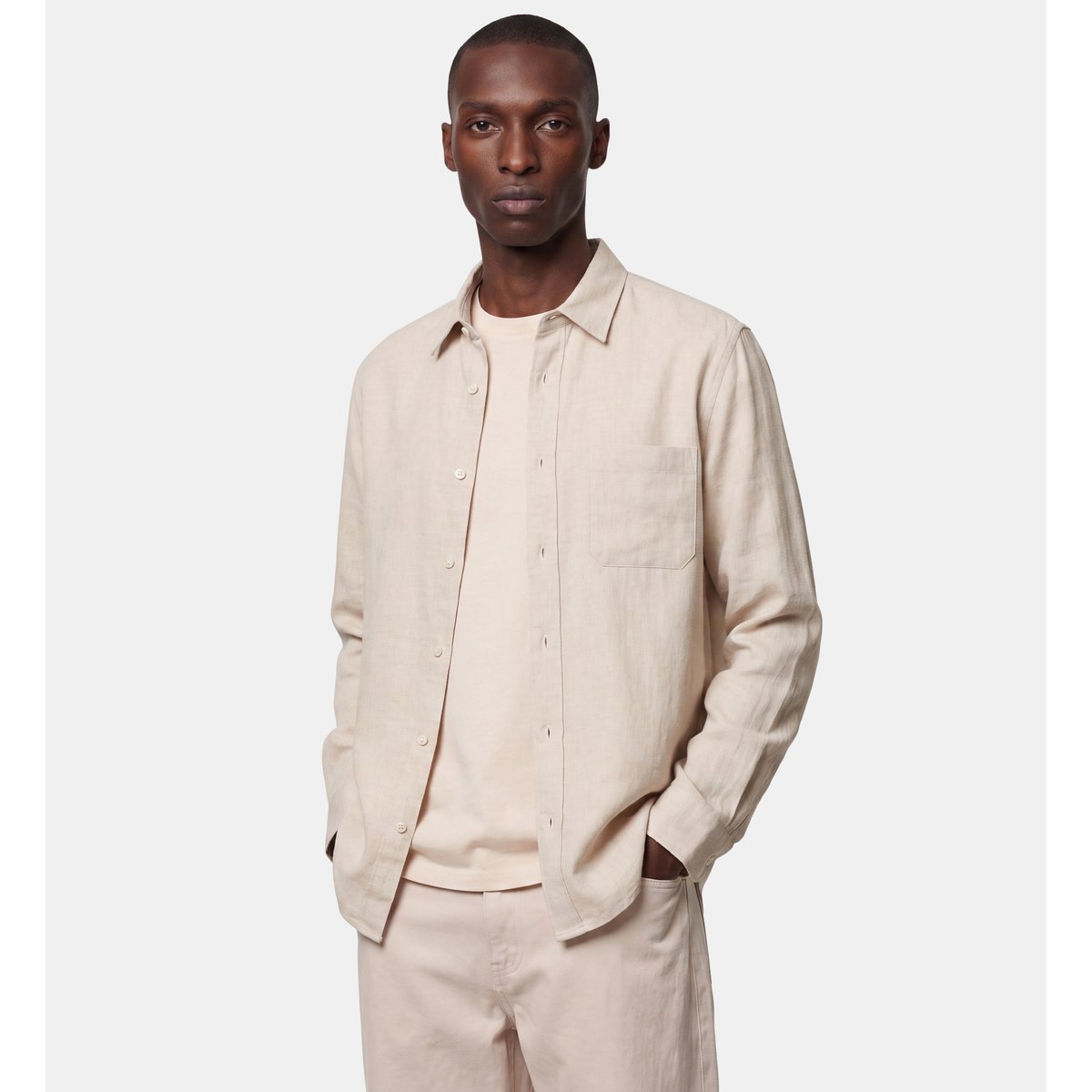 Chemise rirflan droite en coton bio écru et beige, GALERIES LAFAYETTE