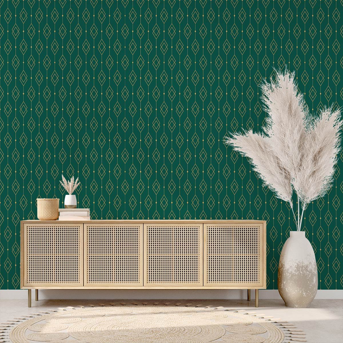 Papier peint art déco losange doré intissé, HEXOA