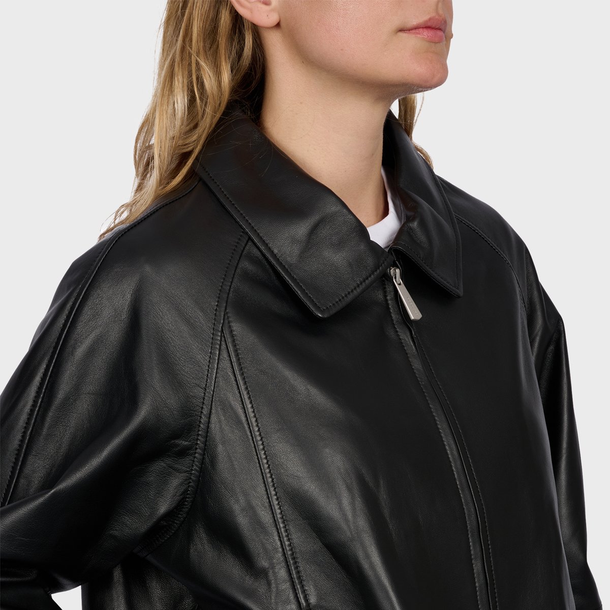 Blouson en cuir à col chemise MELROSE noir, OAKWOOD