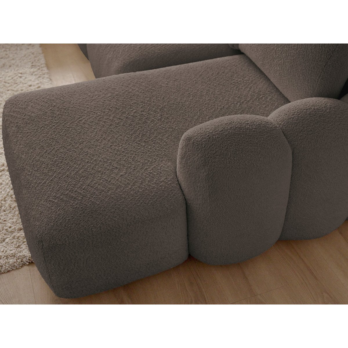 Canapé d'angle convertible 3 places en tissu bouclette avec pouf, MONTAIGNE marron, BOBOCHIC