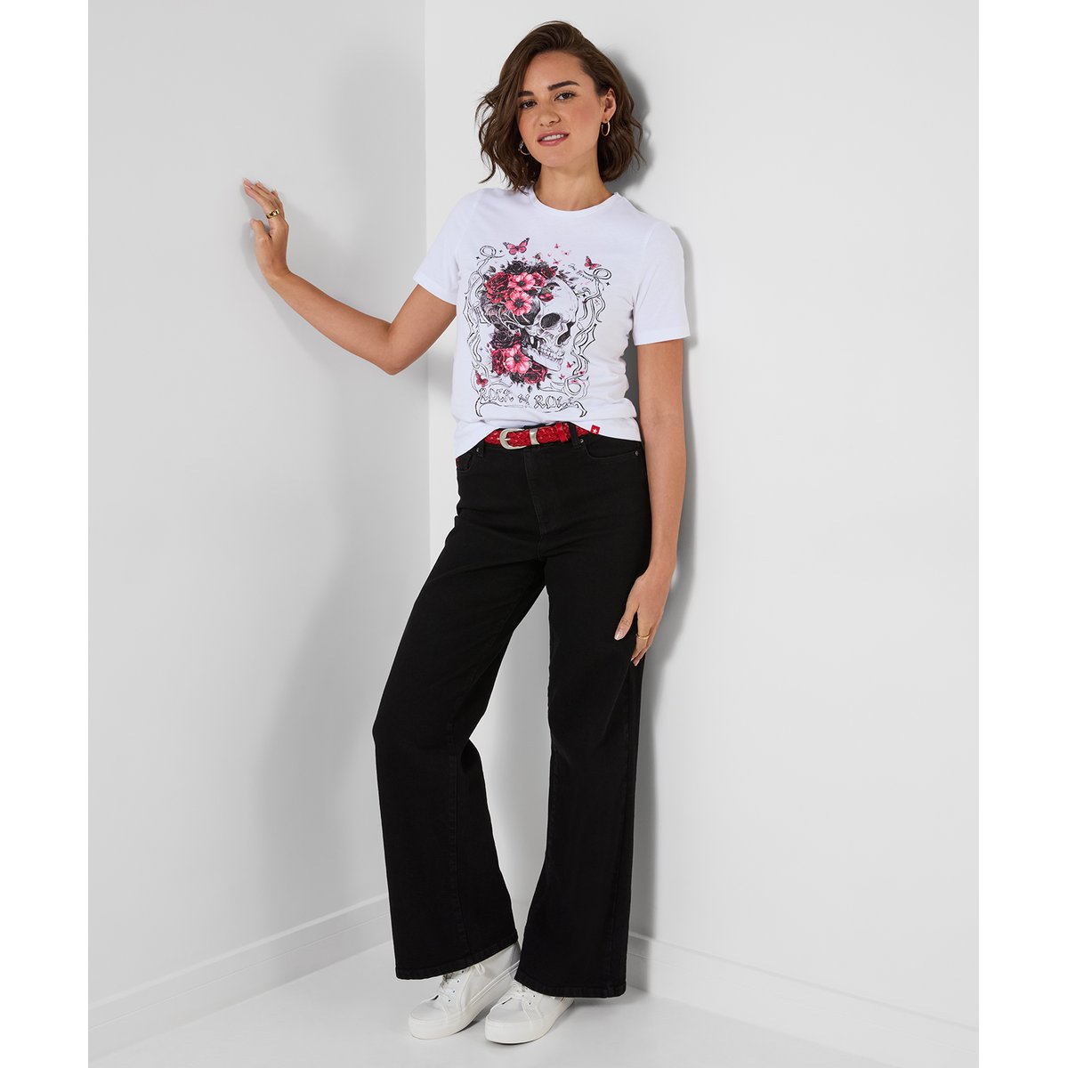 T-Shirt à Manches Courtes Imprimé Tête de Mort blanc, JOE BROWNS