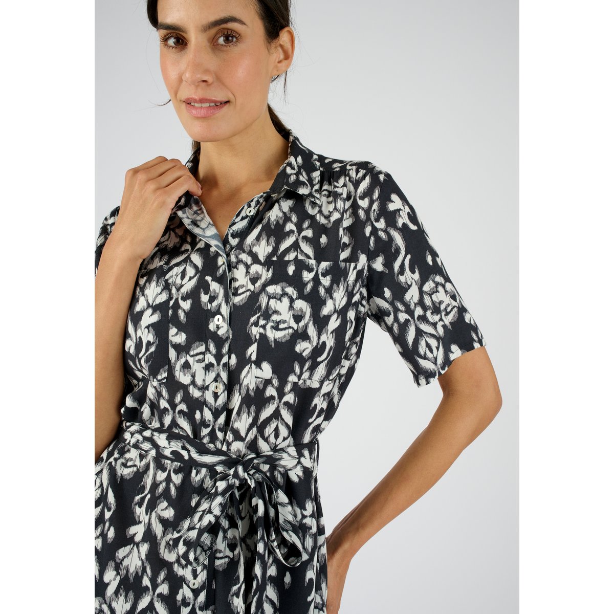 Robe-chemise fibre pure viscose Lenzing(TM) noir graphique, DAMART