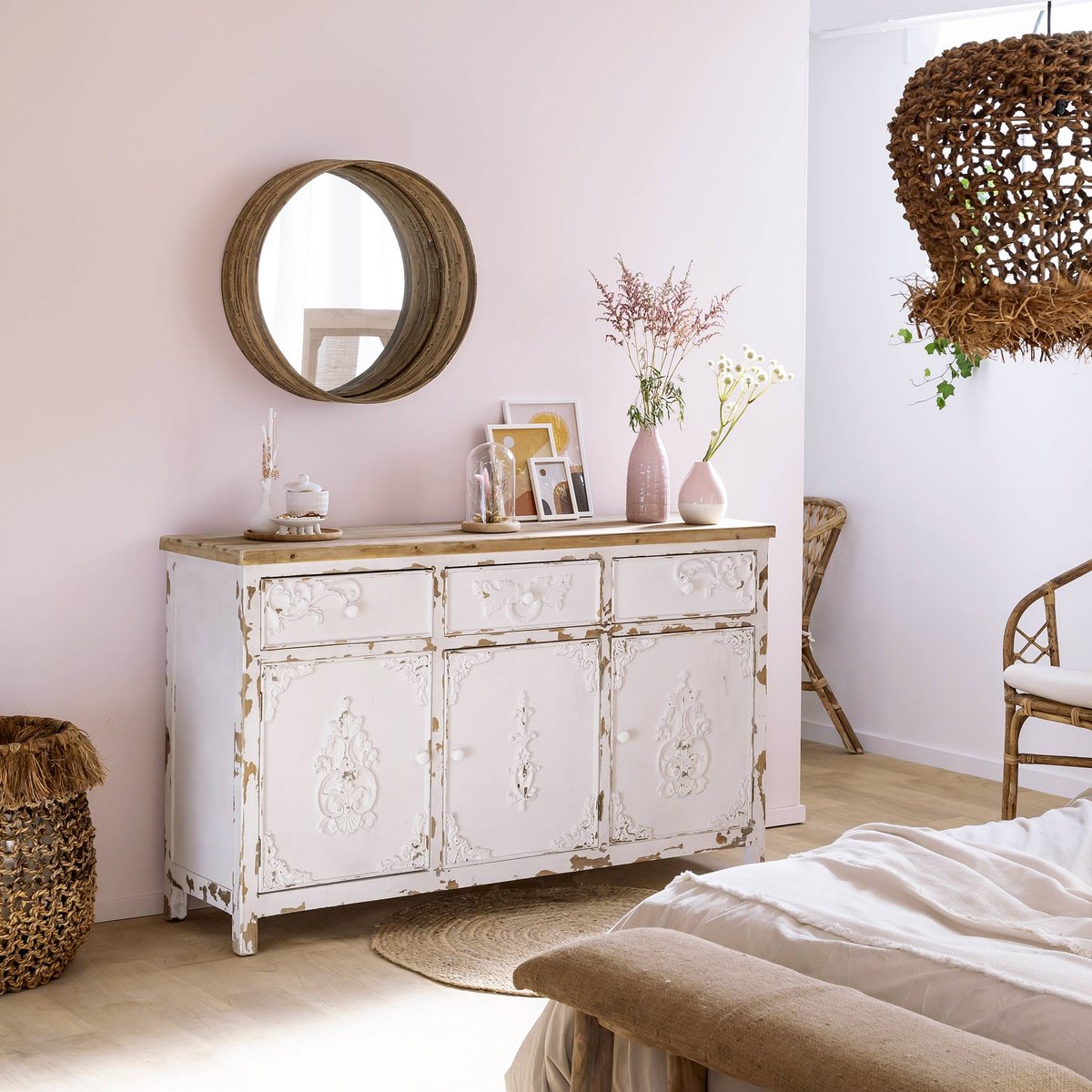 Buffet en bois de pin BASTILLE blanc, MADE IN MEUBLES